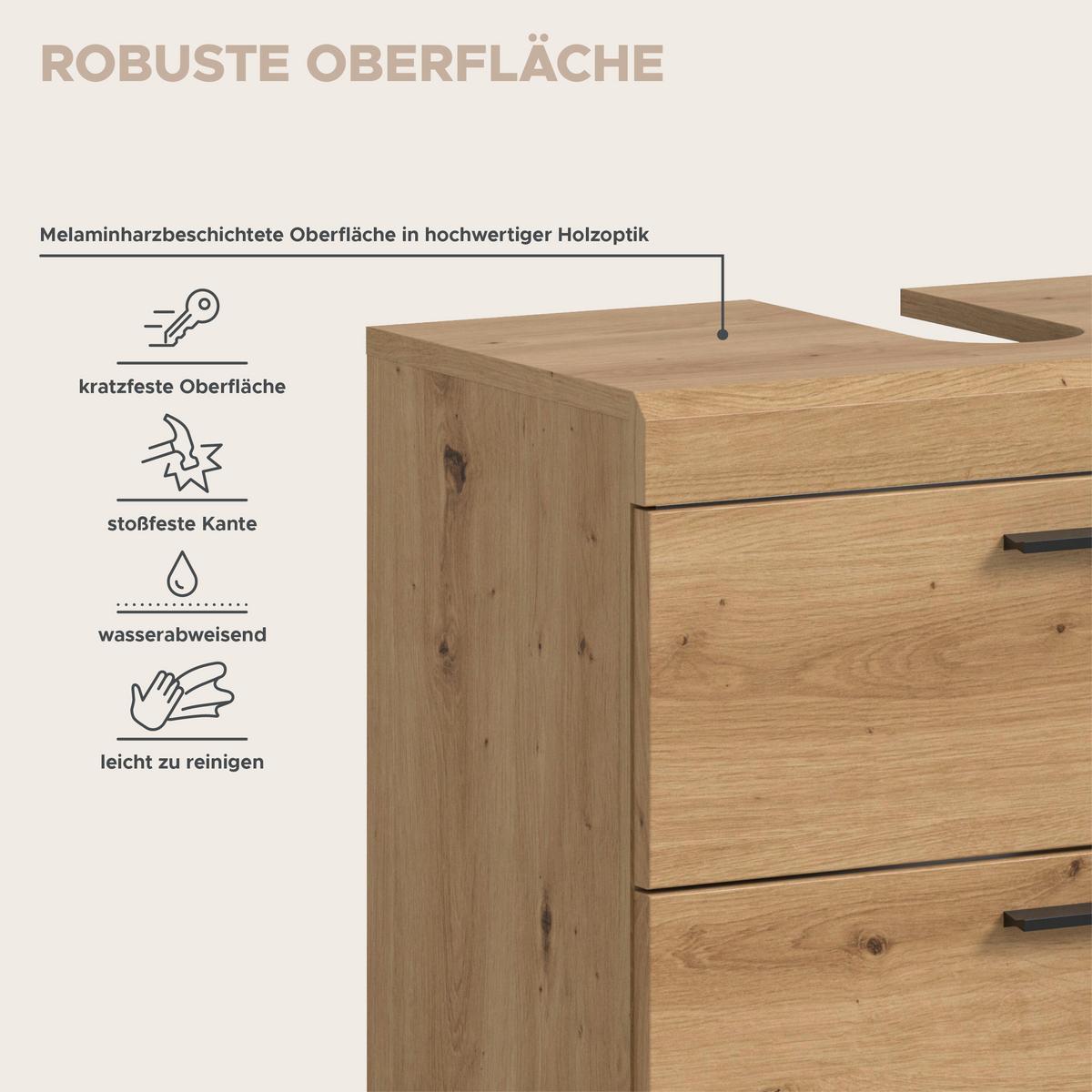 Badezimmer Scout Eiche Artisan 5-teilig - Schwarz/Eiche Artisan, Trend, Glas/Holzwerkstoff (134cm) - MID.YOU