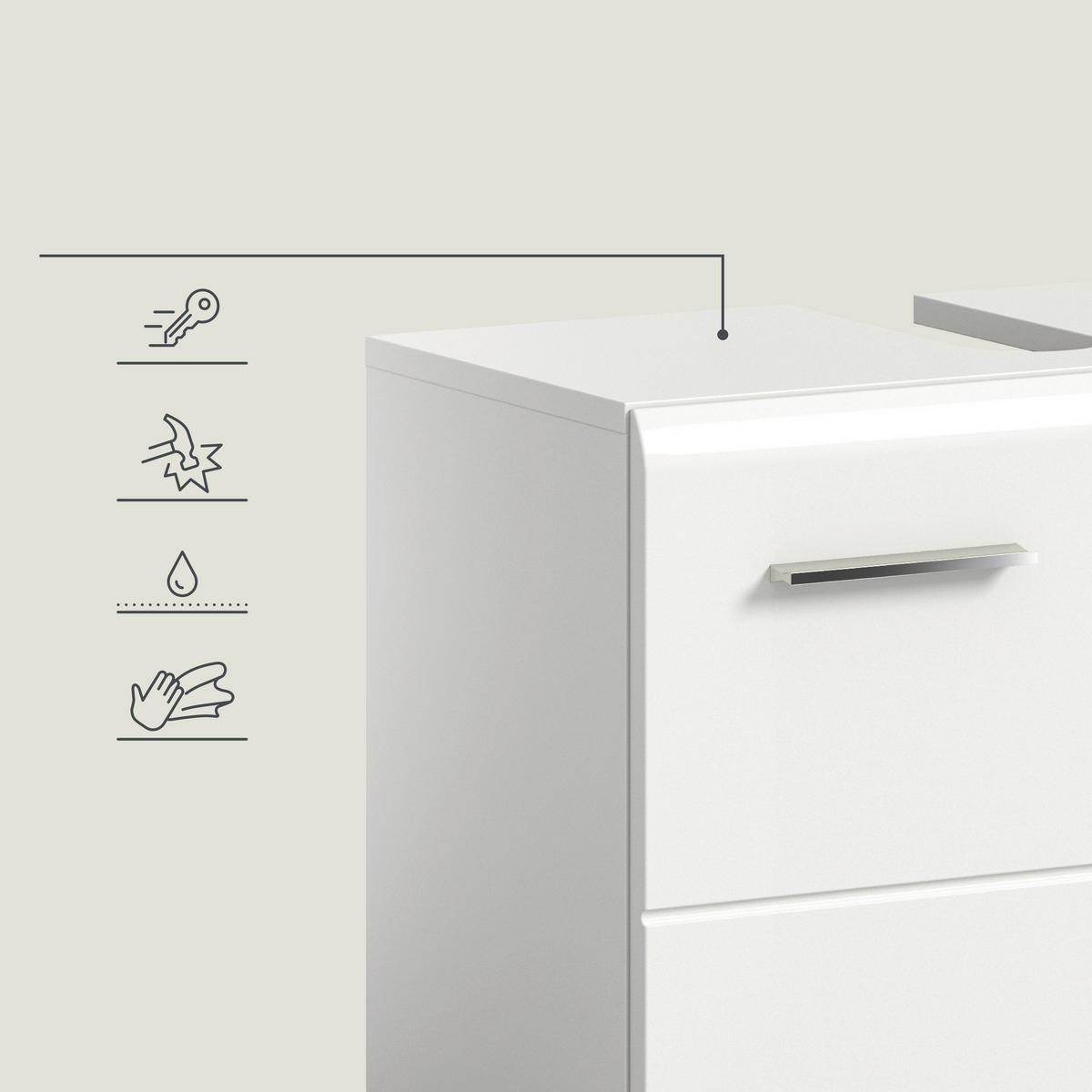 Badezimmer Ice 4-tlg. ca. 120 cm Weiß - Weiß Hochglanz/Silberfarben, MODERN, Holzwerkstoff/Kunststoff (120cm) - MID.YOU