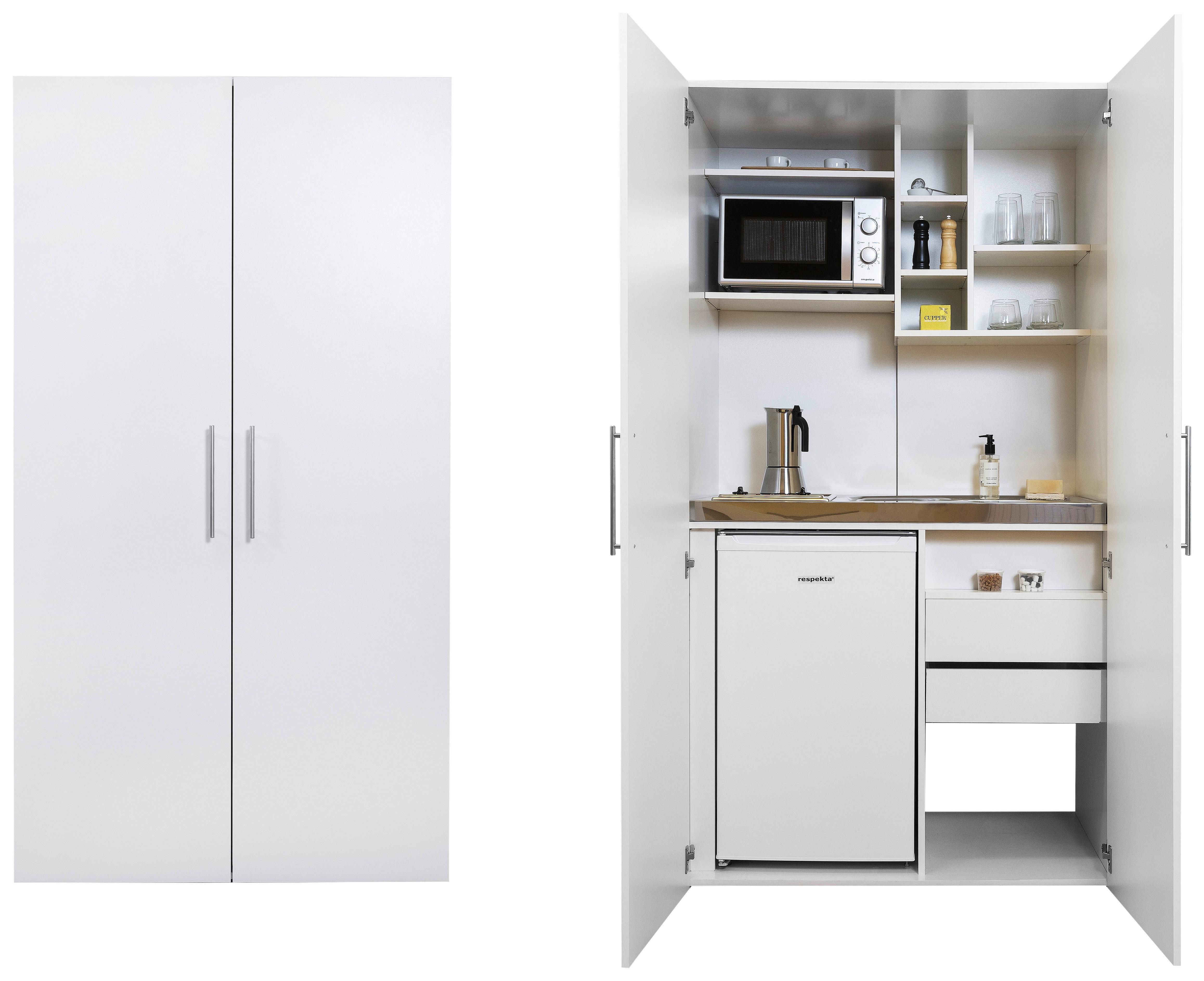 Schrankküche Economy Weiß mit Geräte B: ca. 104 cm - Edelstahlfarben/Weiß, MODERN, Holzwerkstoff/Metall (104/193/67cm) - Respekta