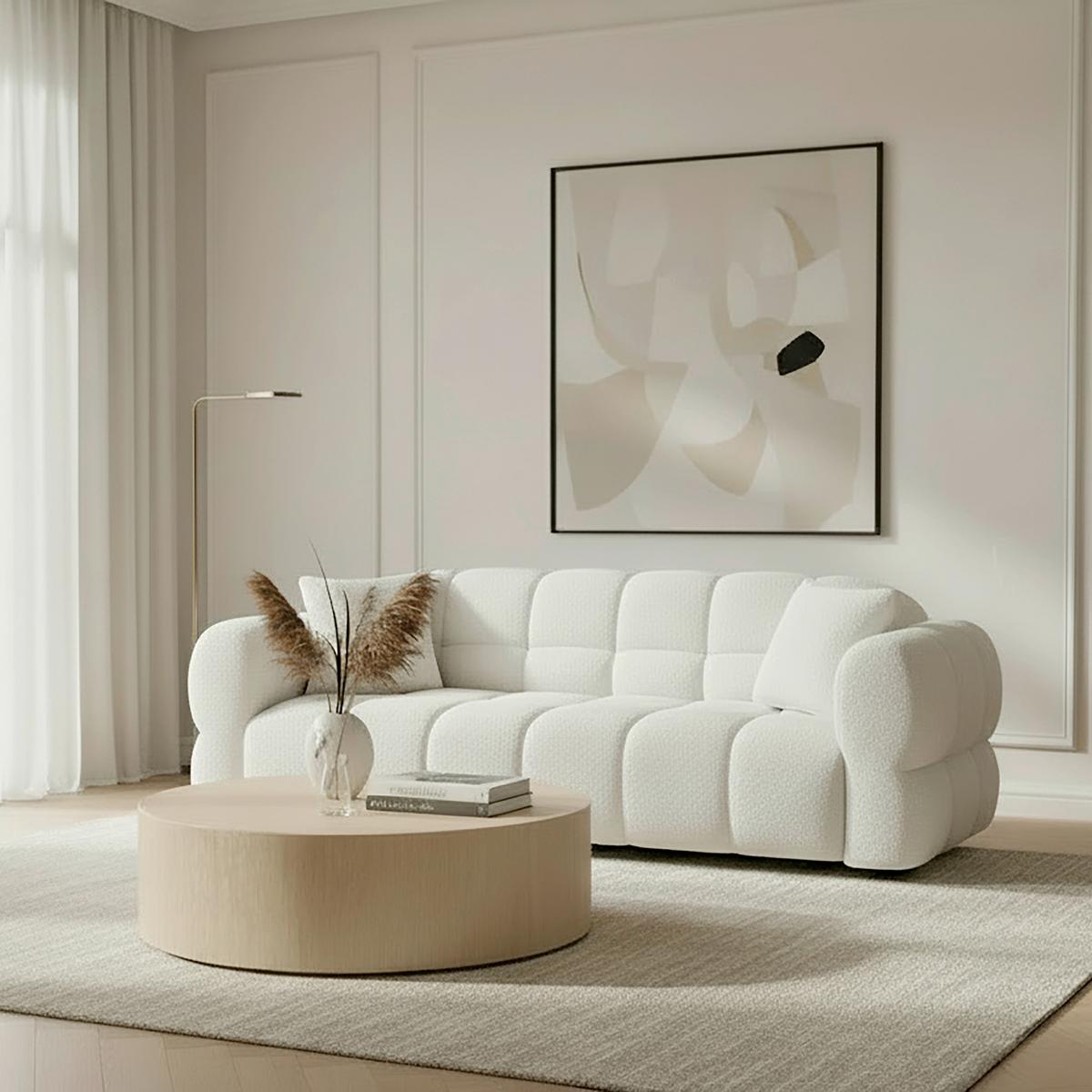 Sofa Marie Chenille Weiß - Schwarz/Weiß, MODERN, Holz/Textil (232/77/90cm) - Bessagi Home