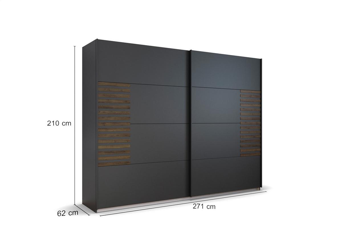 Omara Z Drsnimi Vrati Barea, Temno Siva - temno siva/siva, Moderno, kovina/leseni material (271/210/62cm) - Rauch Möbel