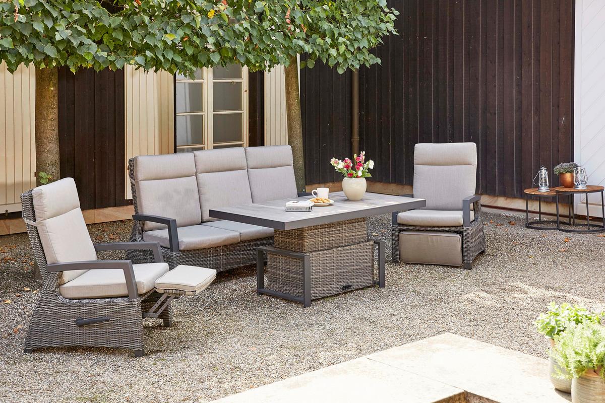 Loungegarnitur Corido 4-tlg. Grau - Grau, Basics, Keramik/Kunststoff (72/103/83cm) - Siena Garden