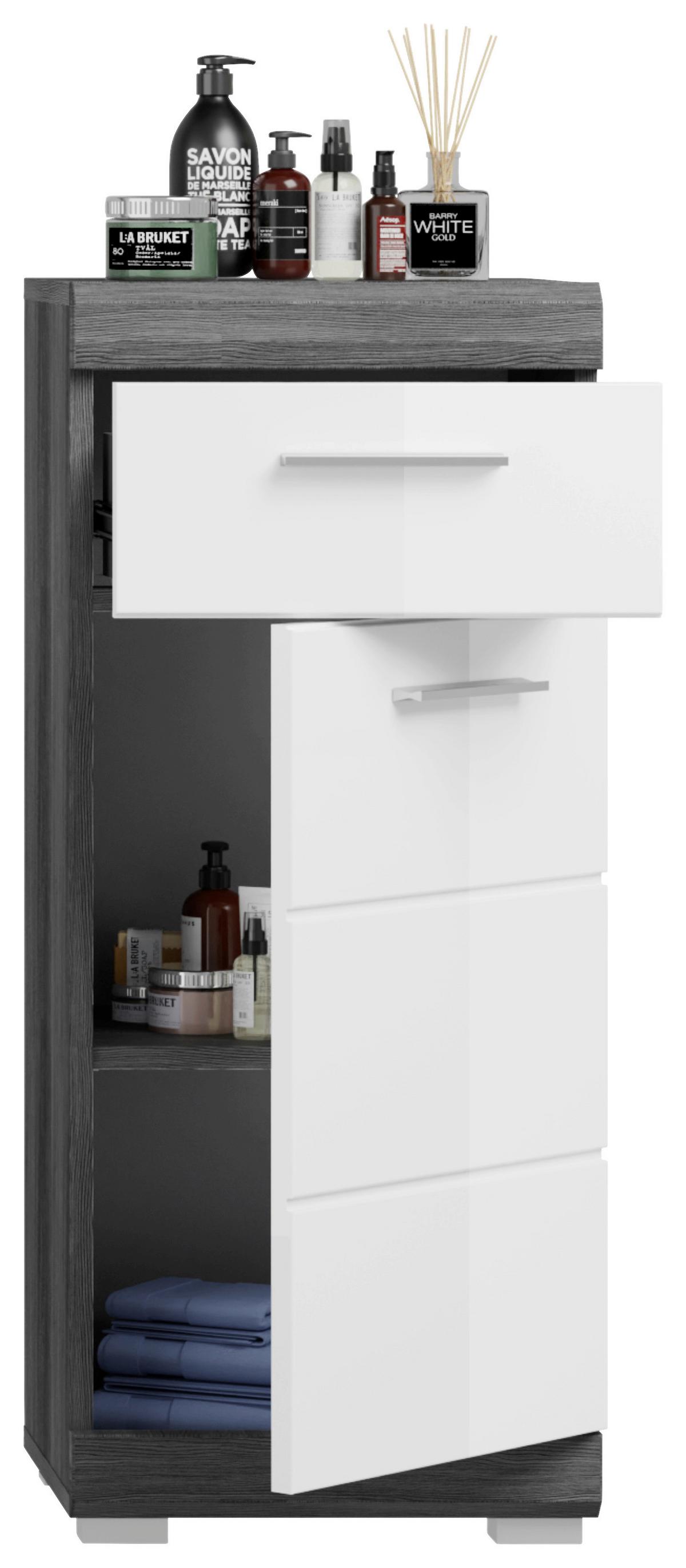 Badezimmer Scout 4-tlg. ca. 97 cm Anthrazit/Weiß - Chromfarben/Weiß Hochglanz, MODERN, Holzwerkstoff/Kunststoff (97cm) - MID.YOU