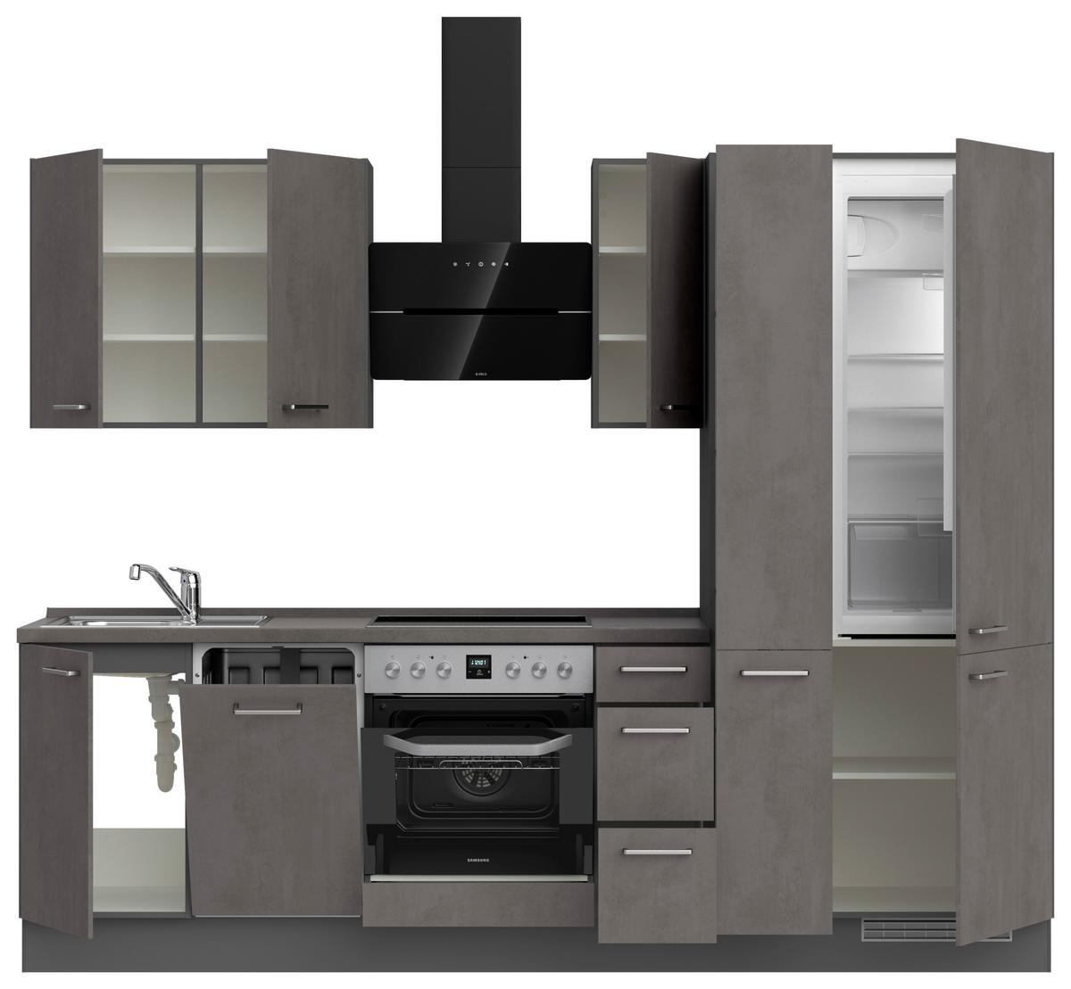Küchenblock Riva High m. Geräten Schieferfarben - Schieferfarben/Edelstahlfarben, MODERN, Holzwerkstoff/Metall (270cm) - Nobilia