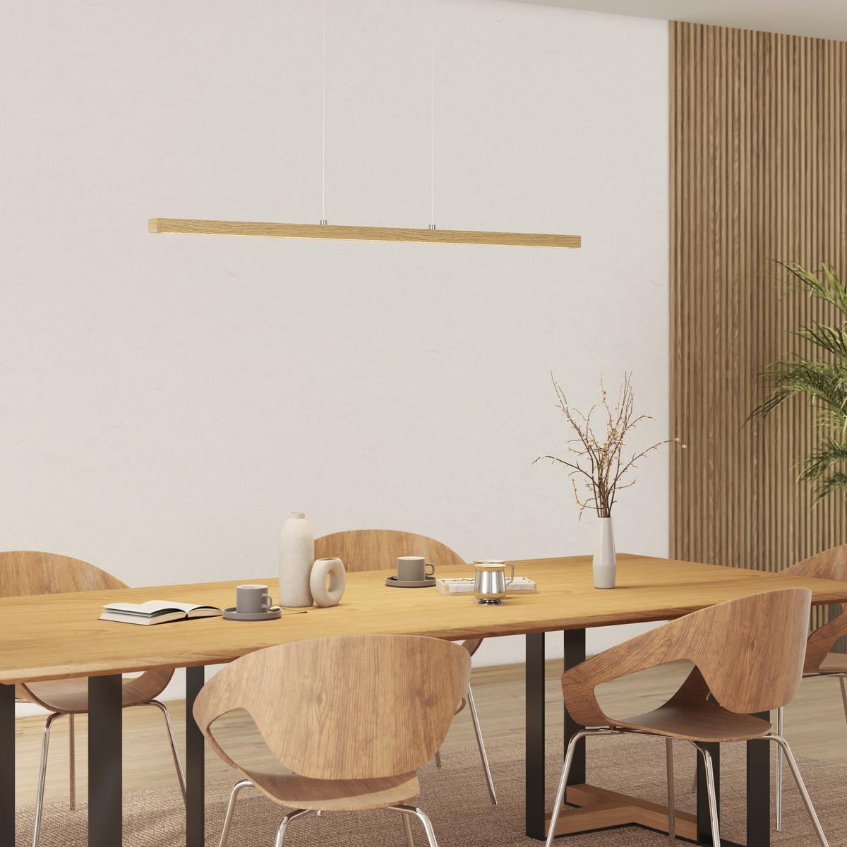 LAMPA WISZĄCA LED EMMA *SBN* - kolor dębowy, Lifestyle, tworzywo sztuczne/drewno (114cm) - Novel