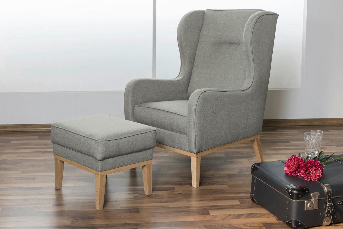 HOCKER ANGELO - Hellgrau/Naturfarben, KONVENTIONELL, Holz/Textil (50/41/41cm) - Max Winzer
