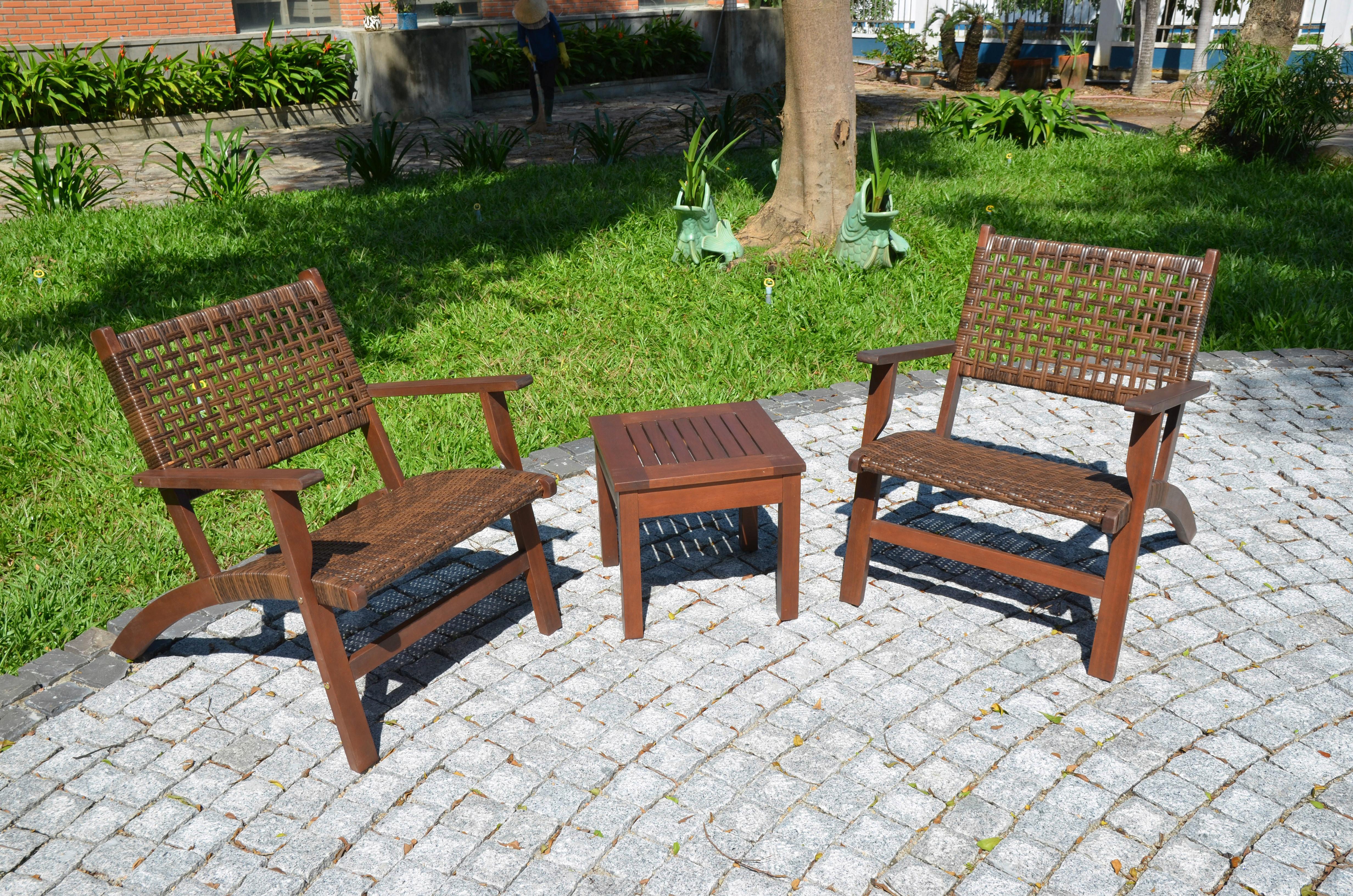 Balkonset 3-tlg. Eukalyptusholz - Dunkelbraun, Basics, Holz (40/40/35cm) - Gardenson