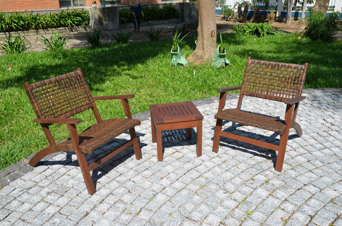 Balkonset 3-tlg. Eukalyptusholz - Dunkelbraun, Basics, Holz (40/40/35cm) - Gardenson