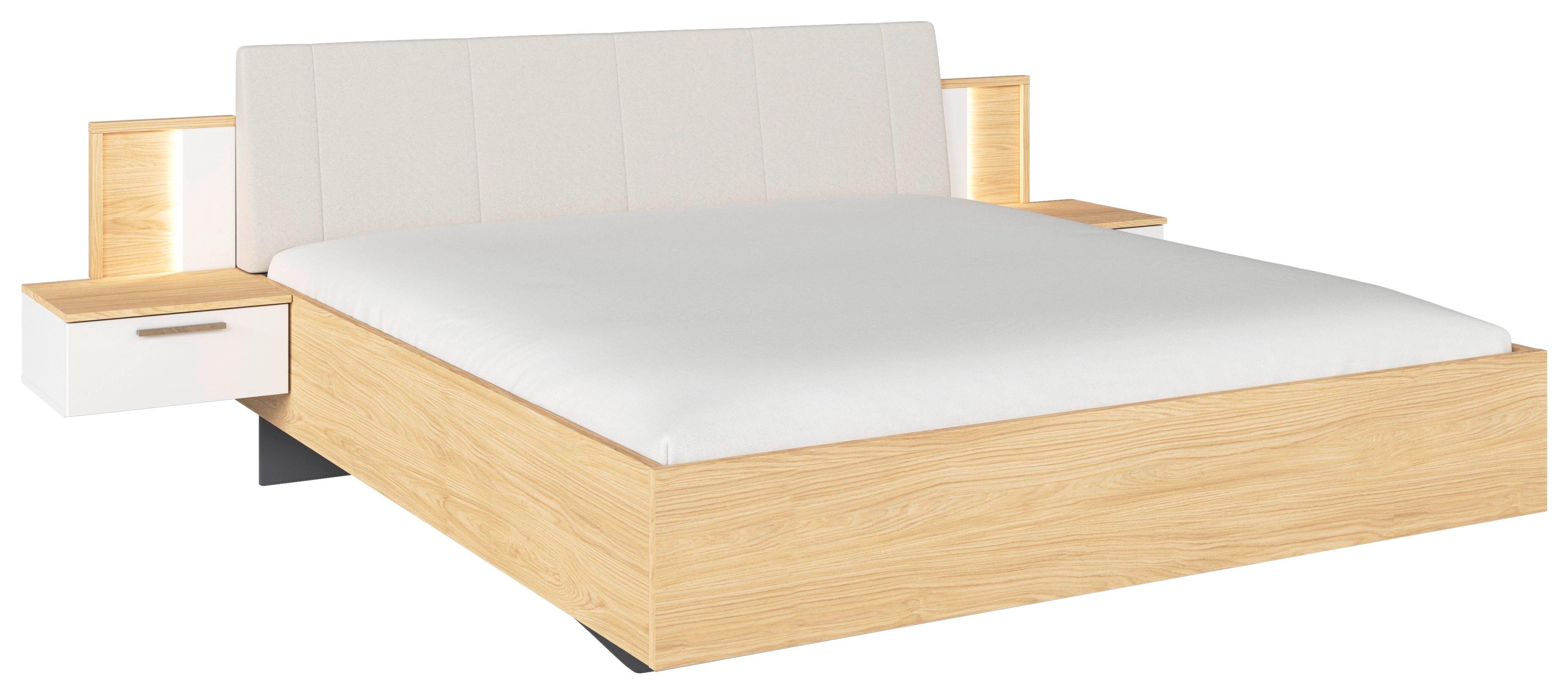 SET PAT CU NOPTIERE CALISTO - alb/culoare lemn stejar, Konventionell, textil/material pe bază de lemn (180/200cm) - James Wood