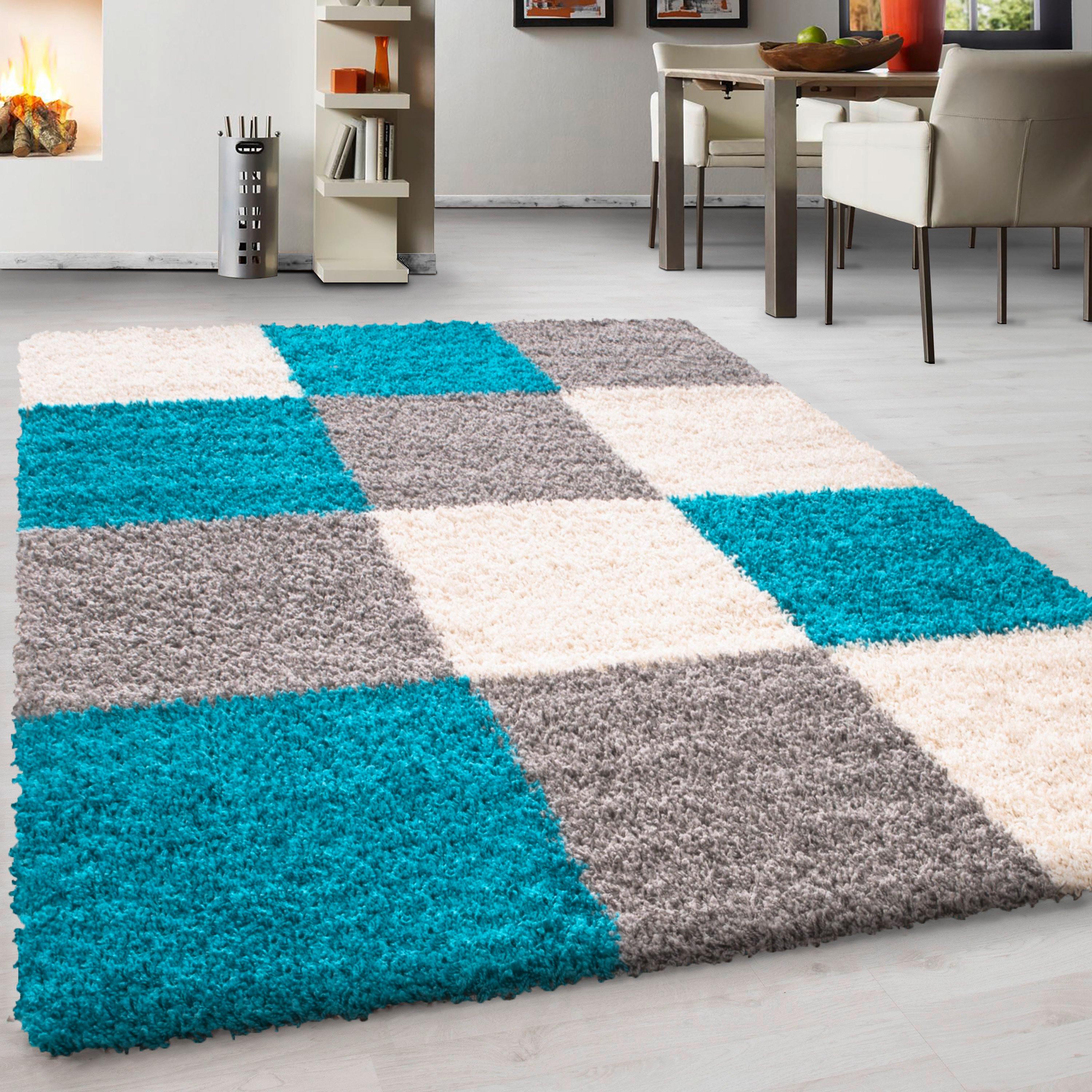 Hochflorteppich Life Türkis ca. 80x250cm - Türkis/Hellgrau, KONVENTIONELL, Textil (80/250cm) - Novel