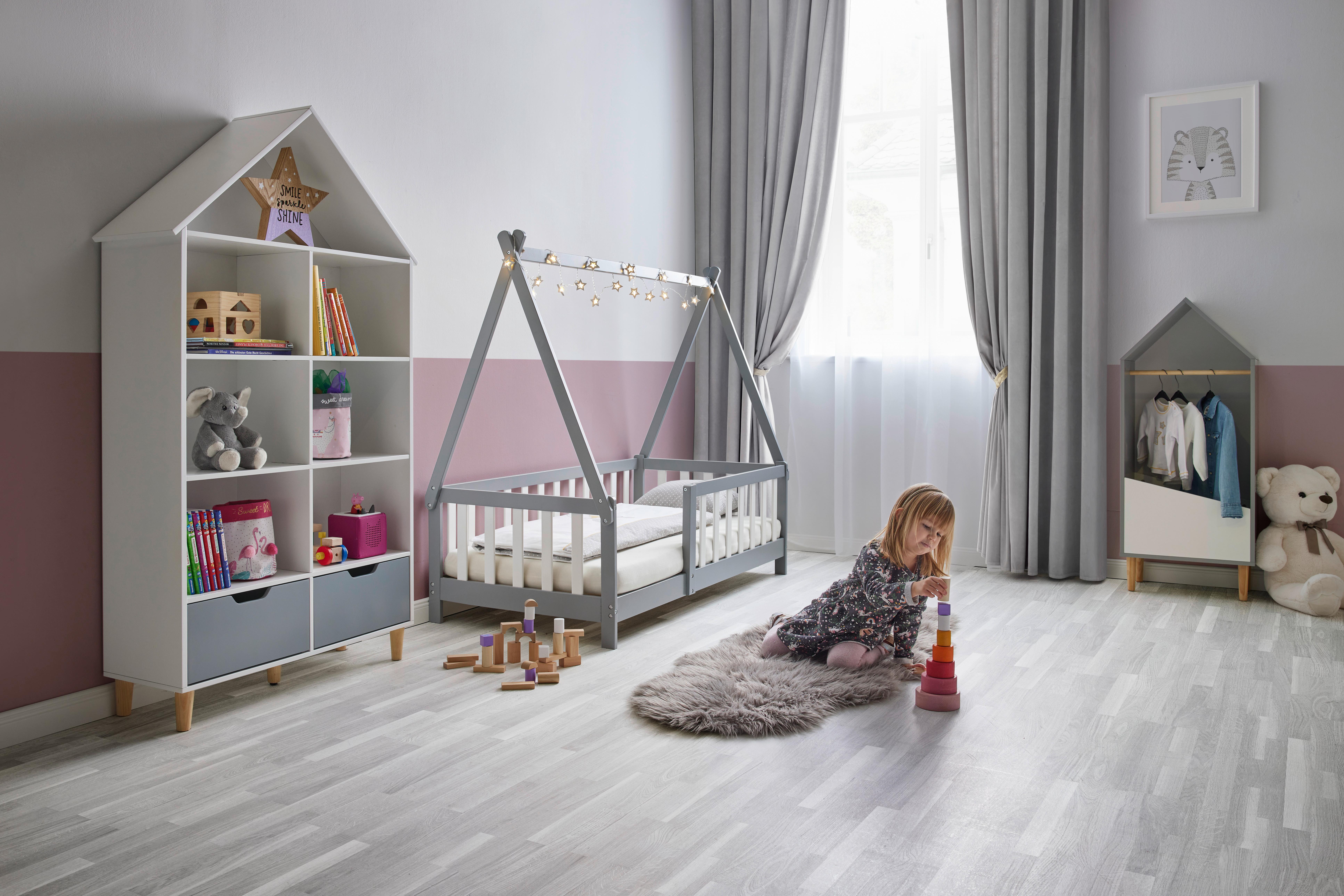 Kinderbett Massivholz, grau/weiß "Adelia" - Naturfarben/Weiß, MODERN, Holz (147,5/133/75cm) - Bessagi Kids