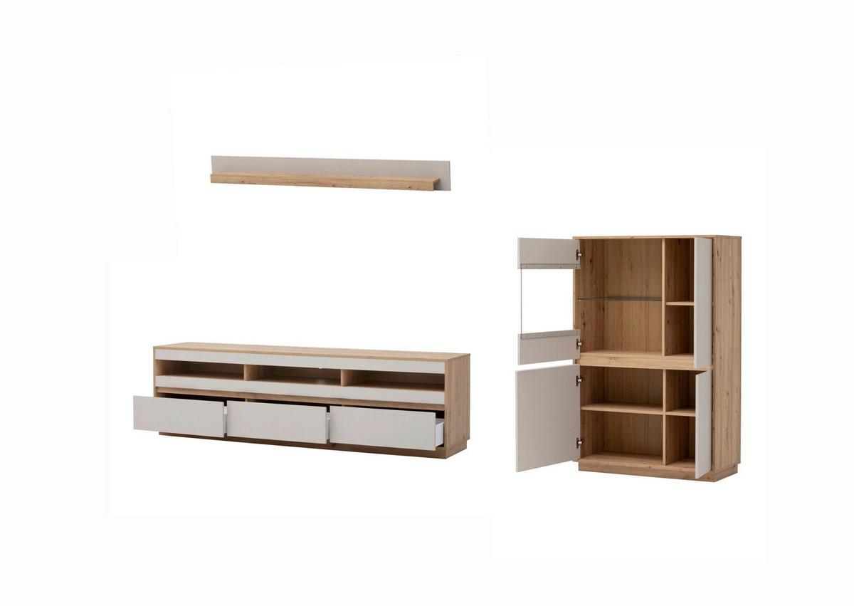 WOHNWAND SONORA - Kaschmir/Eiche Artisan, Design, Glas/Holzwerkstoff (292/205/40cm) - MID.YOU