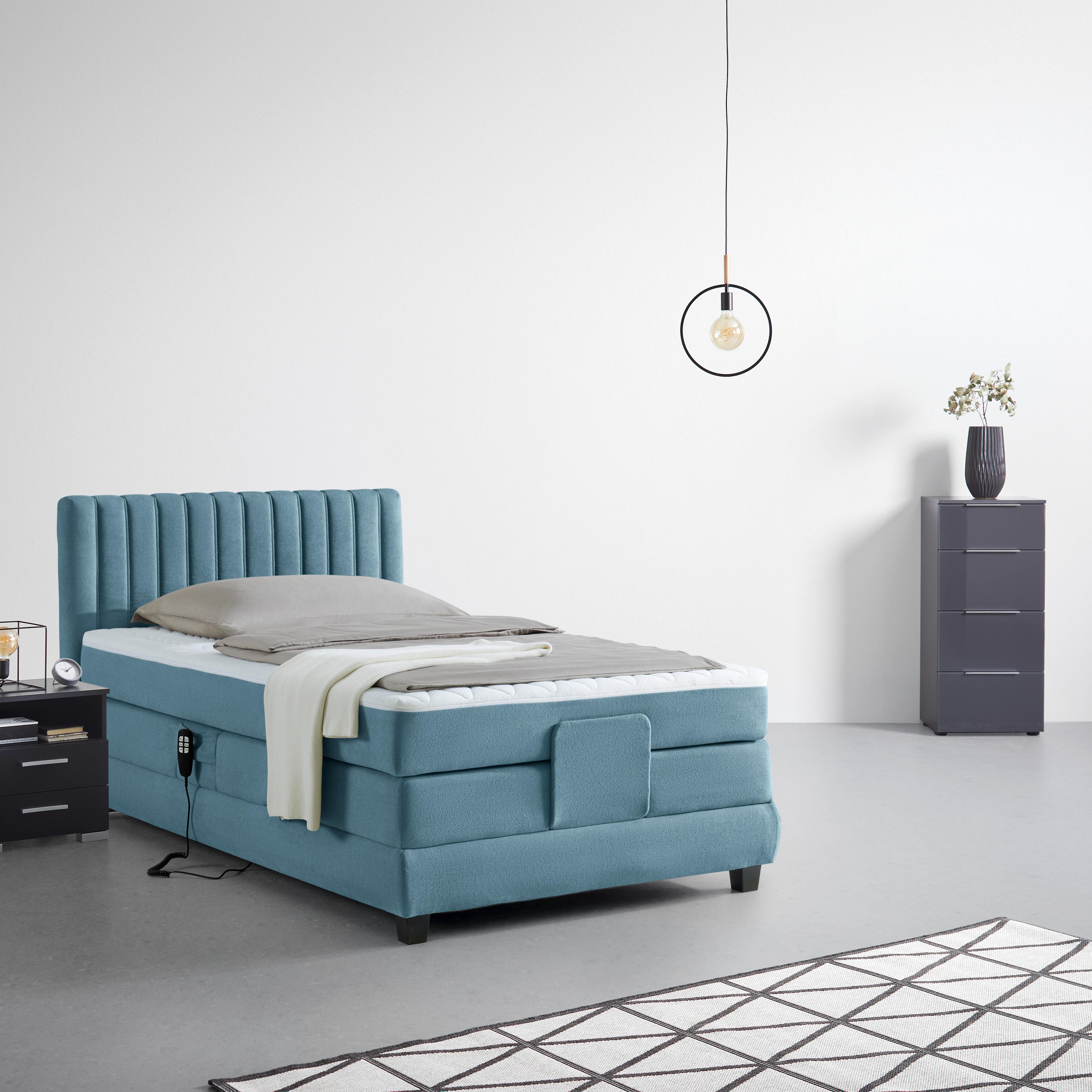 Boxspringbett Dixon Dunkelblau ca. 100x200cm - Schwarz/Dunkelblau, Konventionell, Holz/Holzwerkstoff (100/200cm) - Premium Living