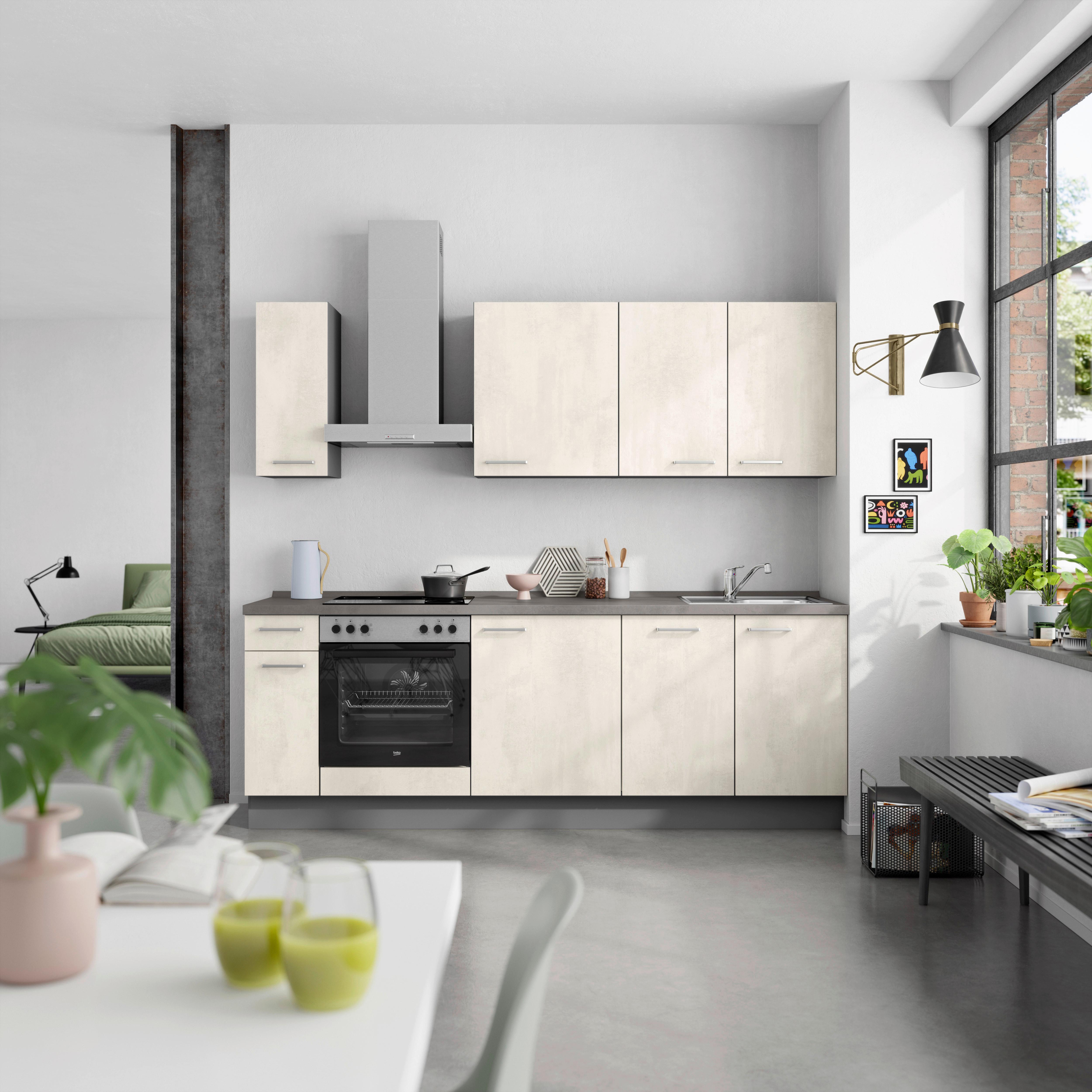 Küchenblock Riva Low m. Geräten Weiß - Schieferfarben/Edelstahlfarben, MODERN, Holzwerkstoff/Metall (240cm) - Nobilia