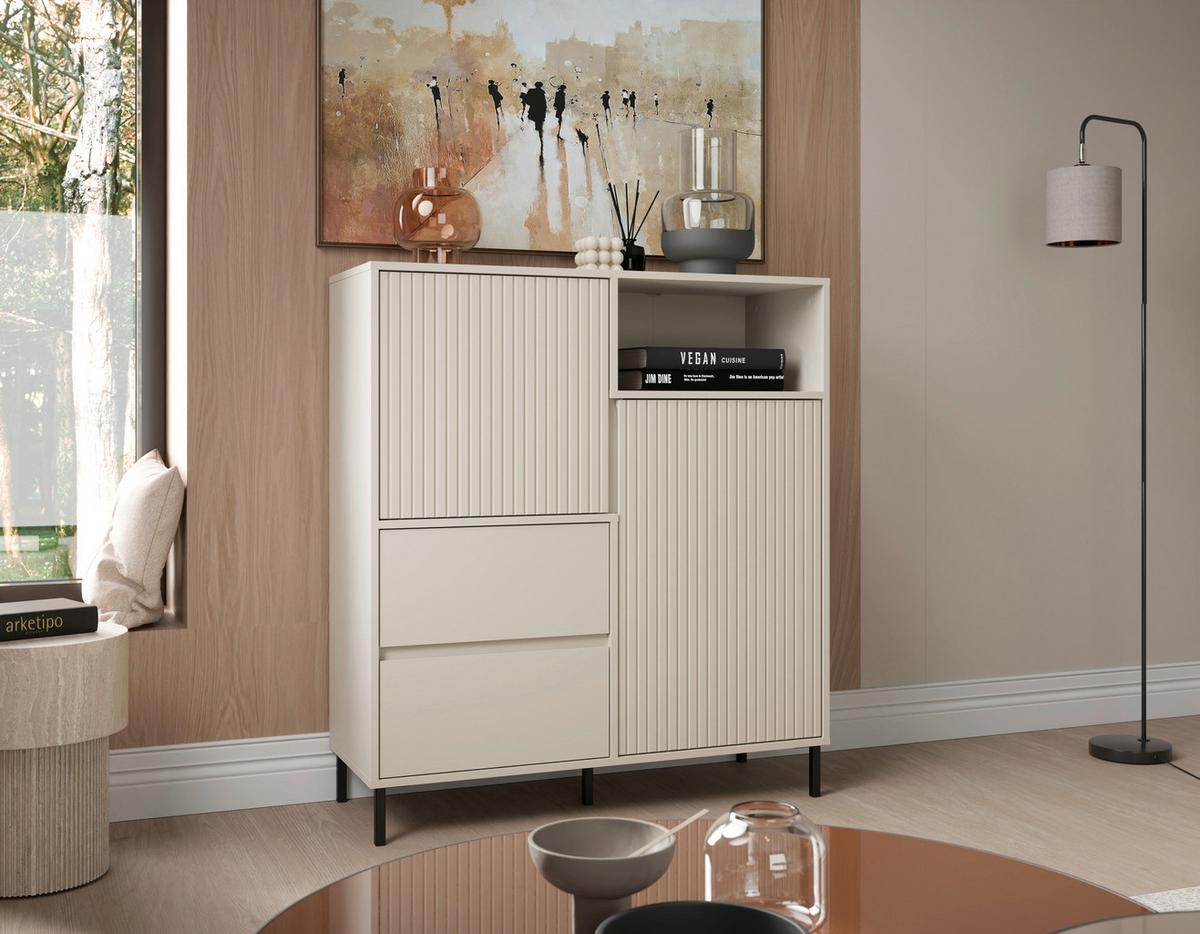 Komoda Avenale, Kašmir - kašmir/črna, Trend, kovina/leseni material (105,4/117,2/40cm)