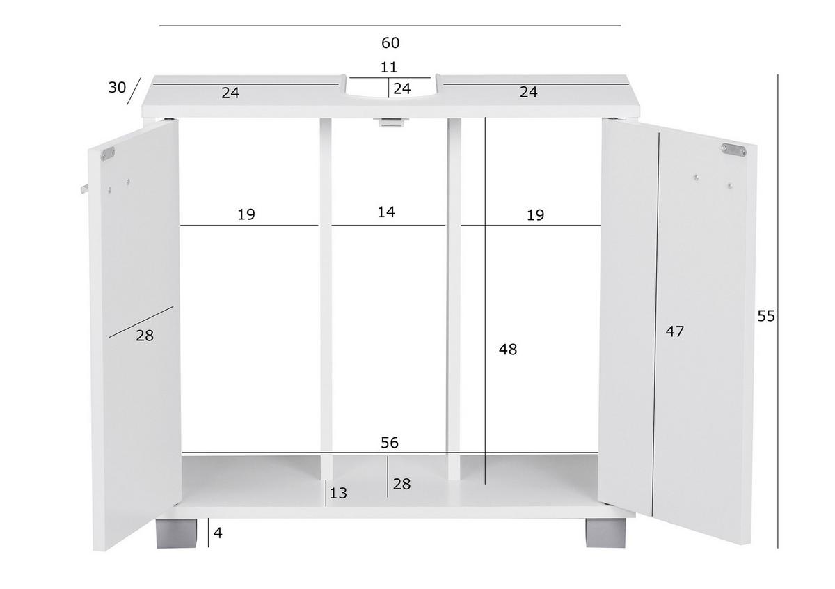 Omarica Za Pod Umivalnik Wl1.344 - bela/barve aluminija, Basics, kovina/umetna masa (60/55/30cm) - MID.YOU