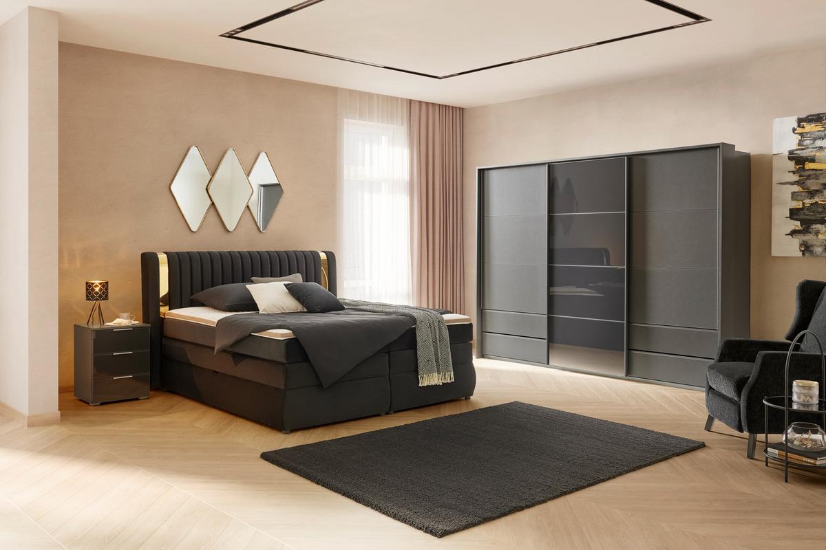 Boxspringbett Minola Gold Schwarz ca. 180x200cm - Schwarz, KONVENTIONELL, Kunststoff/Textil (180/200cm) - Premium Living