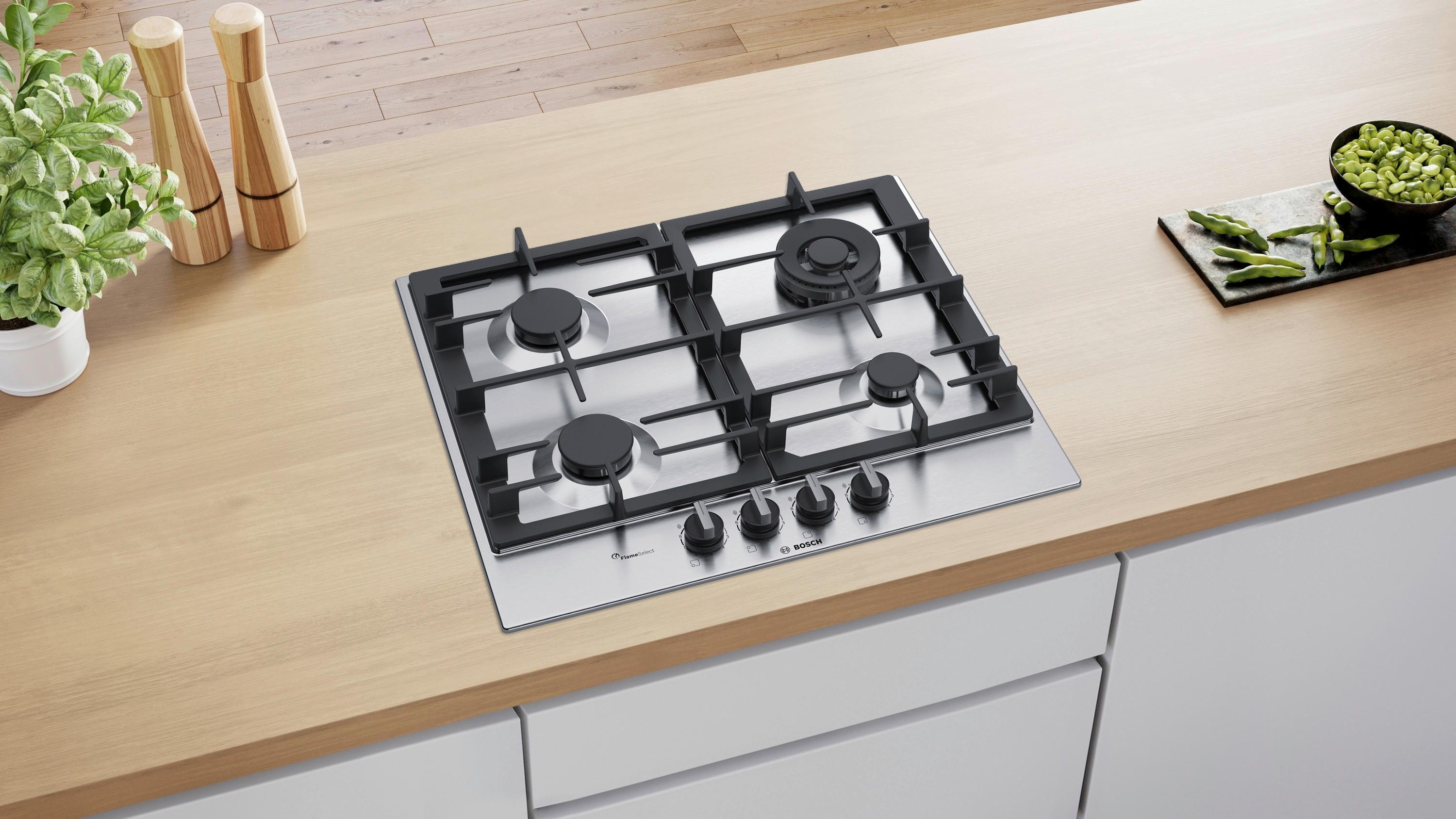 Gaskochfeld PCH6A5C90D Edelstahl - Edelstahlfarben, KONVENTIONELL, Metall (58,2/4,5/52cm) - Bosch