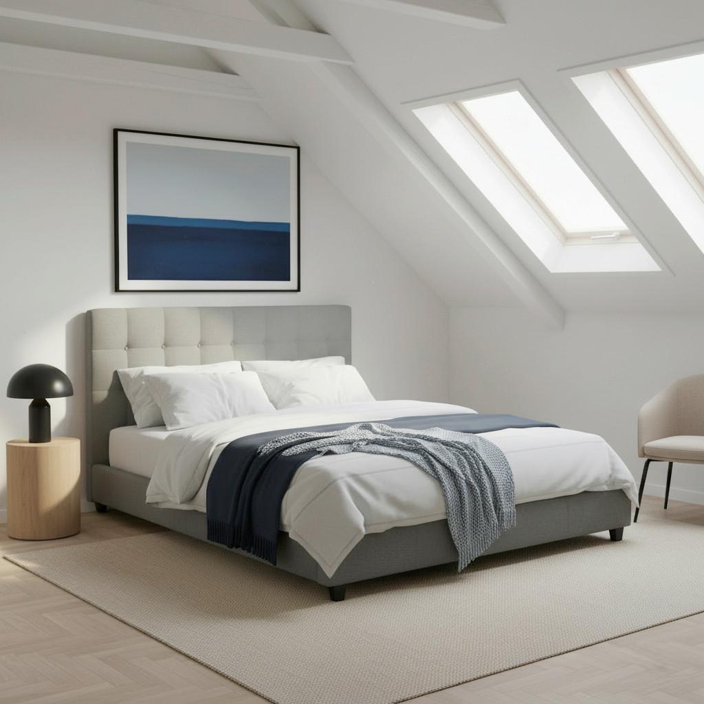 STOPPAD SÄNG FREDERICO - ljusgrå/svart, Modern, metall/trämaterial (180/200cm) - Bessagi Home