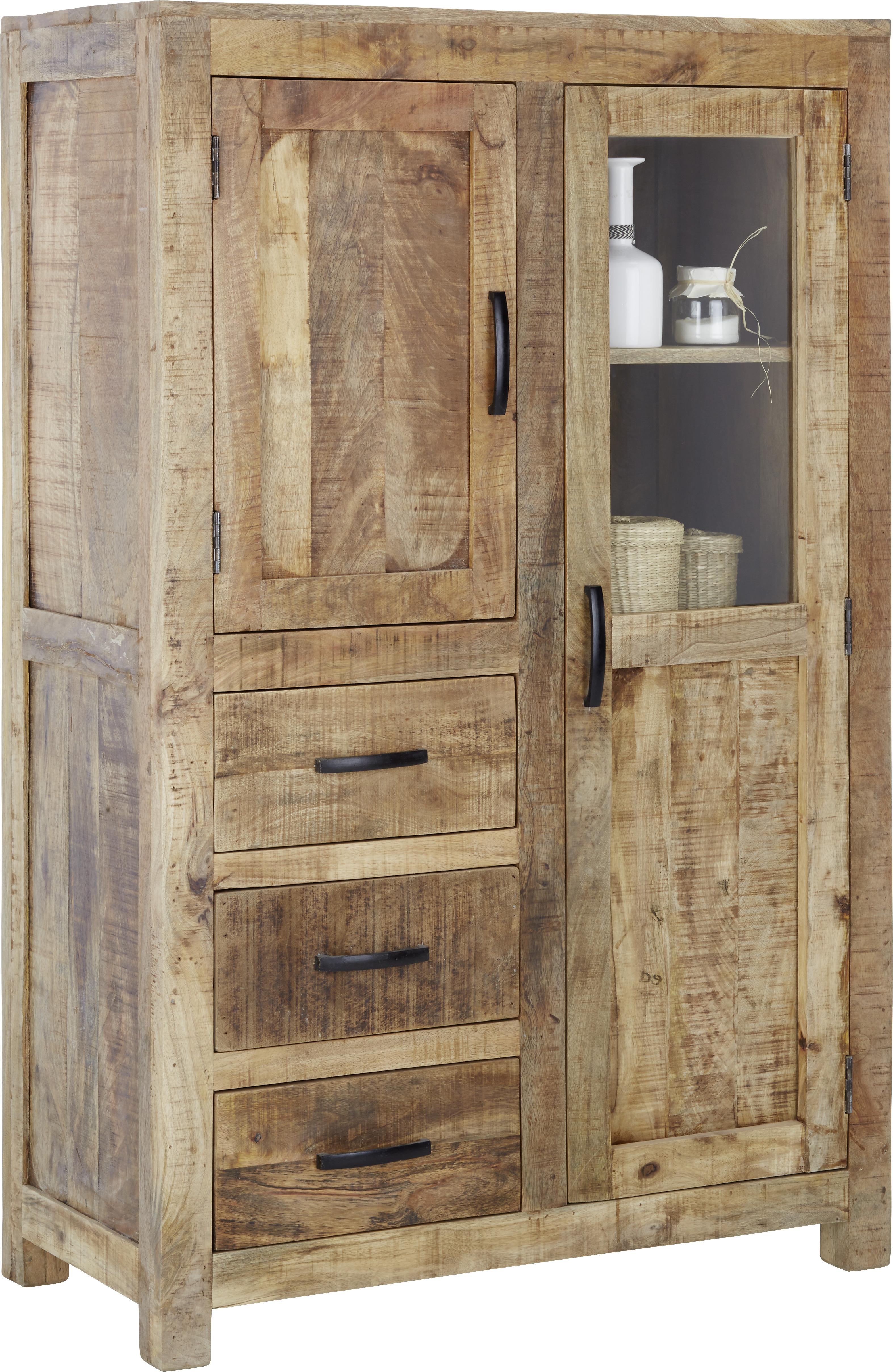 Highboard aus Mangoholz Massiv - Naturfarben, Lifestyle, Holz (95/147/47cm) - Zandiara