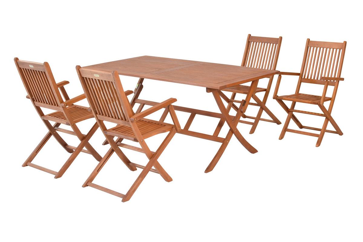 Gartentischgruppe Rio Holz 5-tlg. klappbar - Eukalyptusholzfarben, KONVENTIONELL, Holz - Gardenson