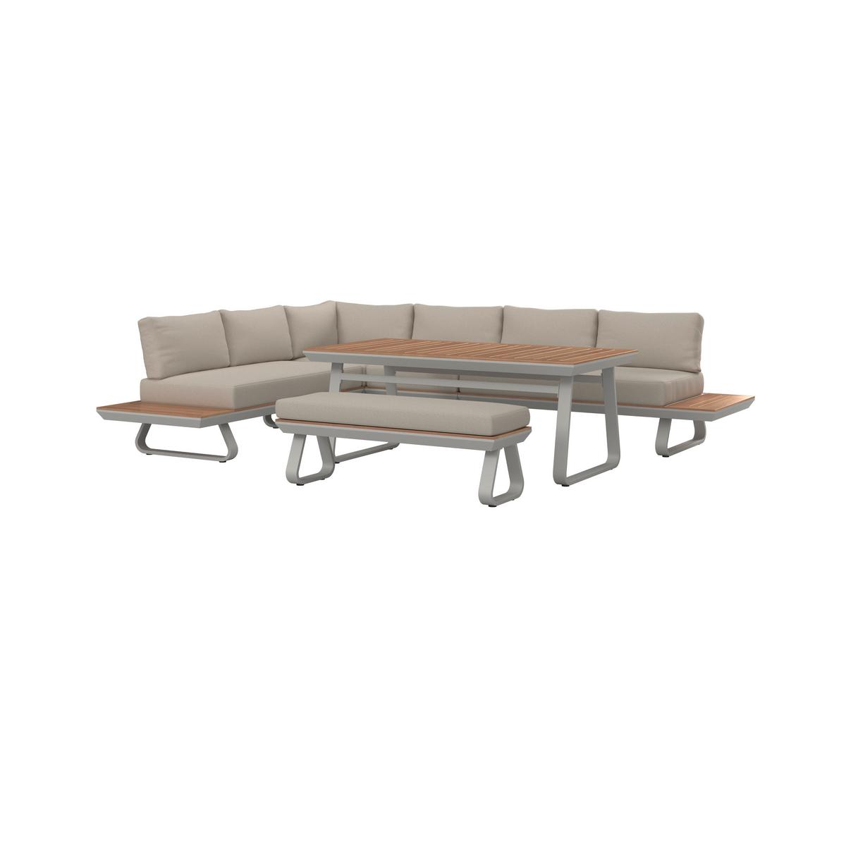 DINING-LOUNGESET EMMA - Creme/Hellgrau, Modern, Holz/Textil (248/318cm) - Bessagi Garden