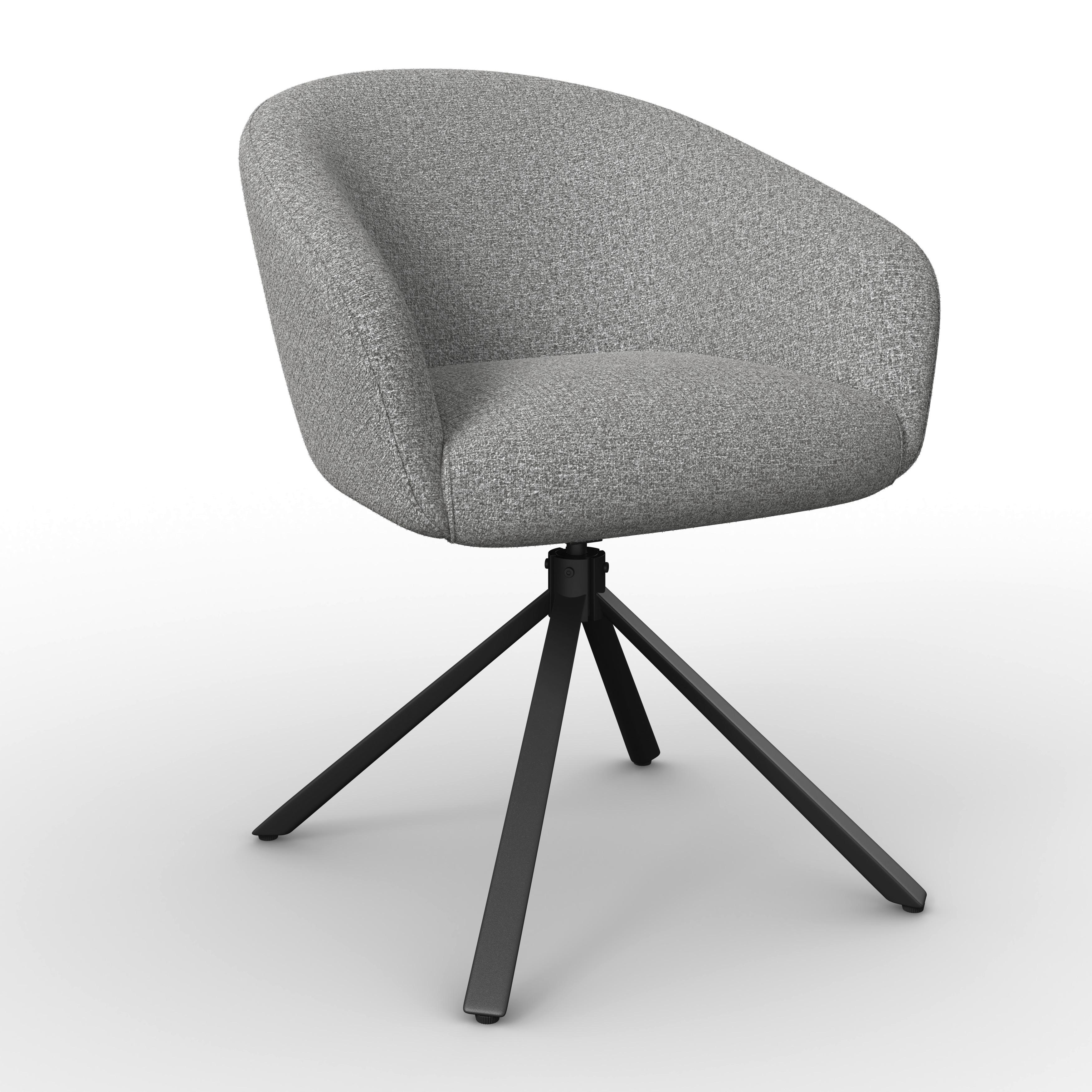 Armlehnstuhl Amina Grau Webstoff Drehbar Gepolstert - Schwarz/Grau, MODERN, Textil/Metall (64/81/63cm) - Bessagi Home