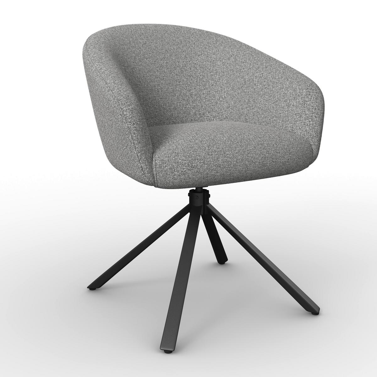Armlehnstuhl Amina Grau Webstoff Drehbar Gepolstert - Schwarz/Grau, MODERN, Textil/Metall (64/81/63cm) - Bessagi Home