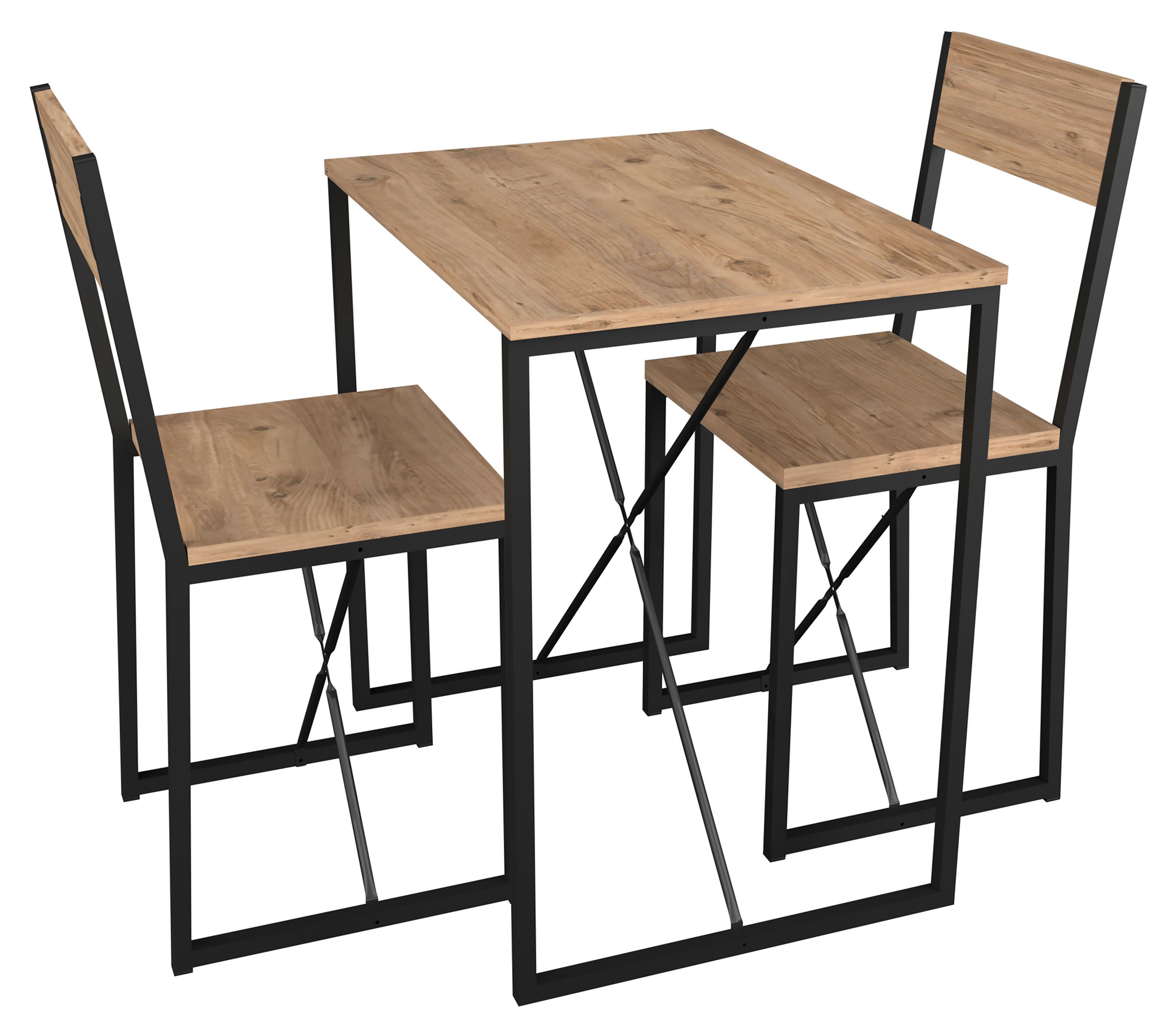 Jedilna Garnitura Insasi M, Barva Hrasta, Črna, 3-Delna - črna/medeni hrast, Design, kovina/leseni material (72,8/52,7/84,7cm) - MID.YOU