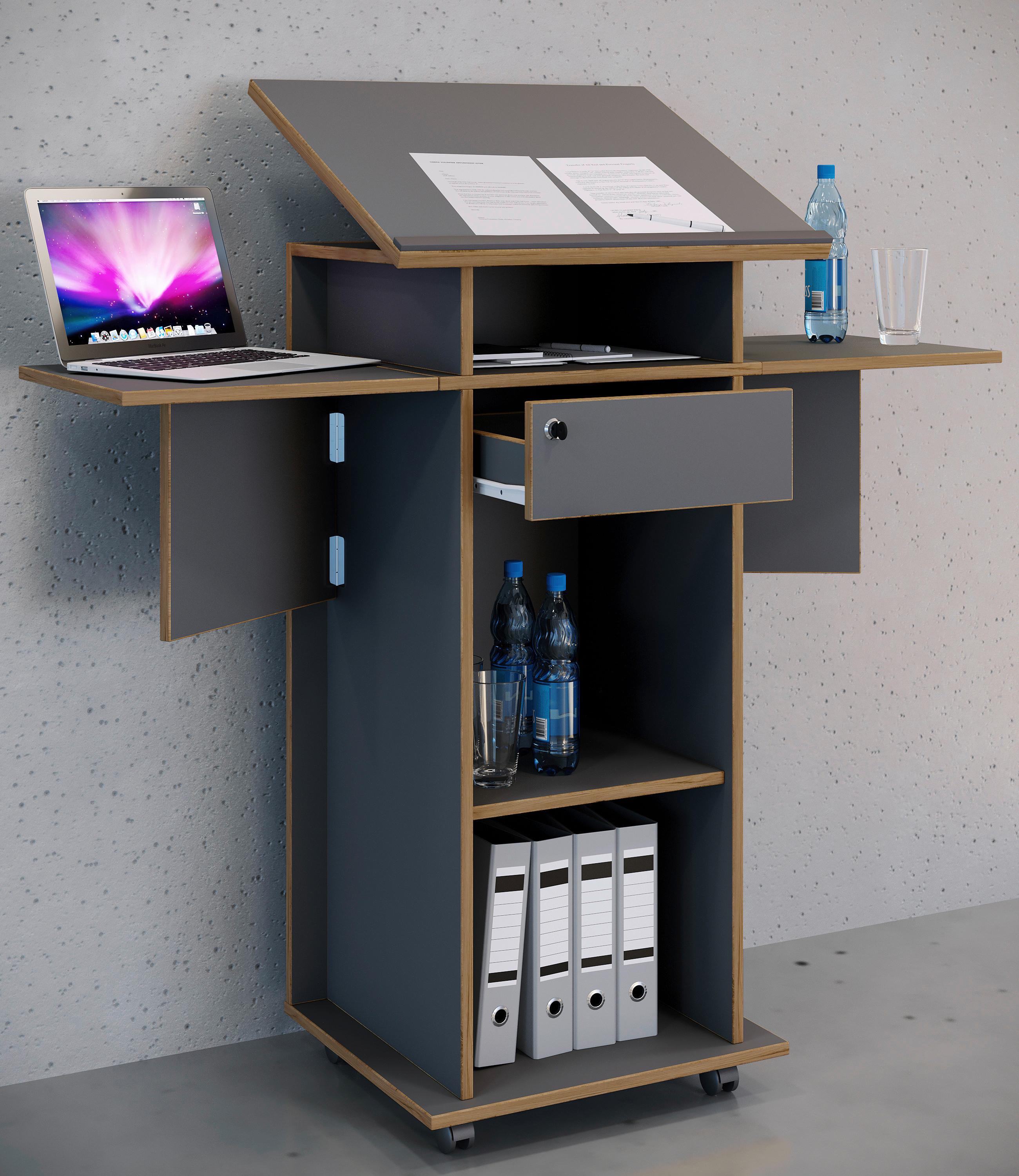Stoječi Pult Salia M, Antracit, Barva Hrasta - medeni hrast/antracit, Design, leseni material (123/128/44cm) - MID.YOU
