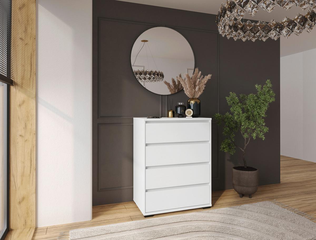 KOMODA LINE - kolor srebrny/biały, Design, materiał drewnopochodny/tworzywo sztuczne (80/103/48cm) - Carryhome