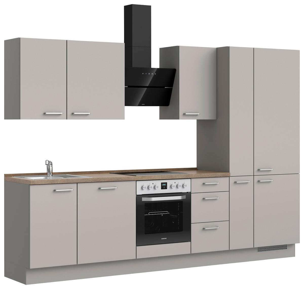 Küchenblock Touch High m. Geräten Grau - Eiche dunkel/Edelstahlfarben, MODERN, Holzwerkstoff/Metall (300cm) - Nobilia