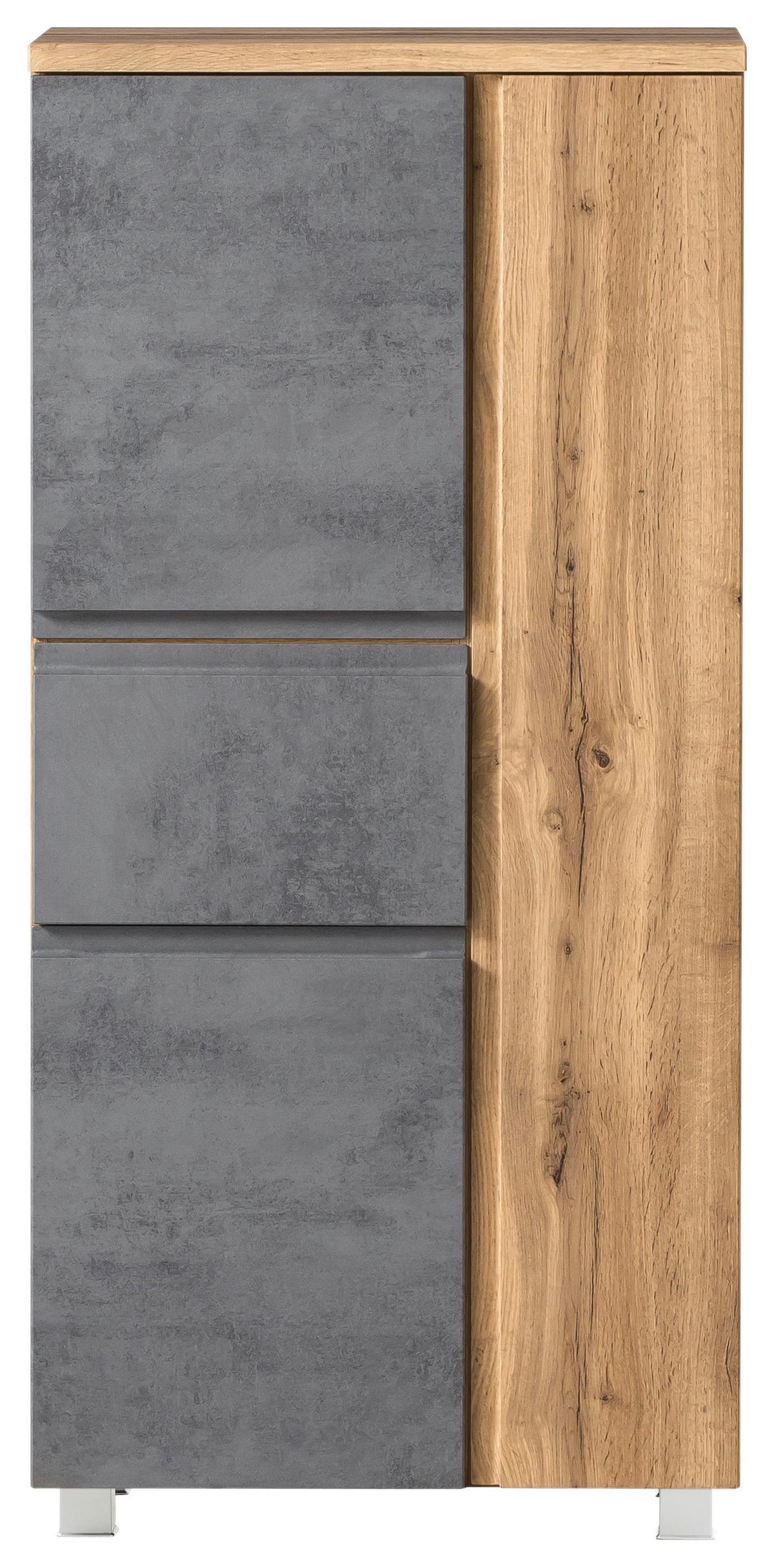 Midischrank Varese ca. 65x130 cm Hellgrau/Eiche - Eiche Wotan/Silberfarben, MODERN, Holzwerkstoff/Kunststoff (65/130/35cm) - Held