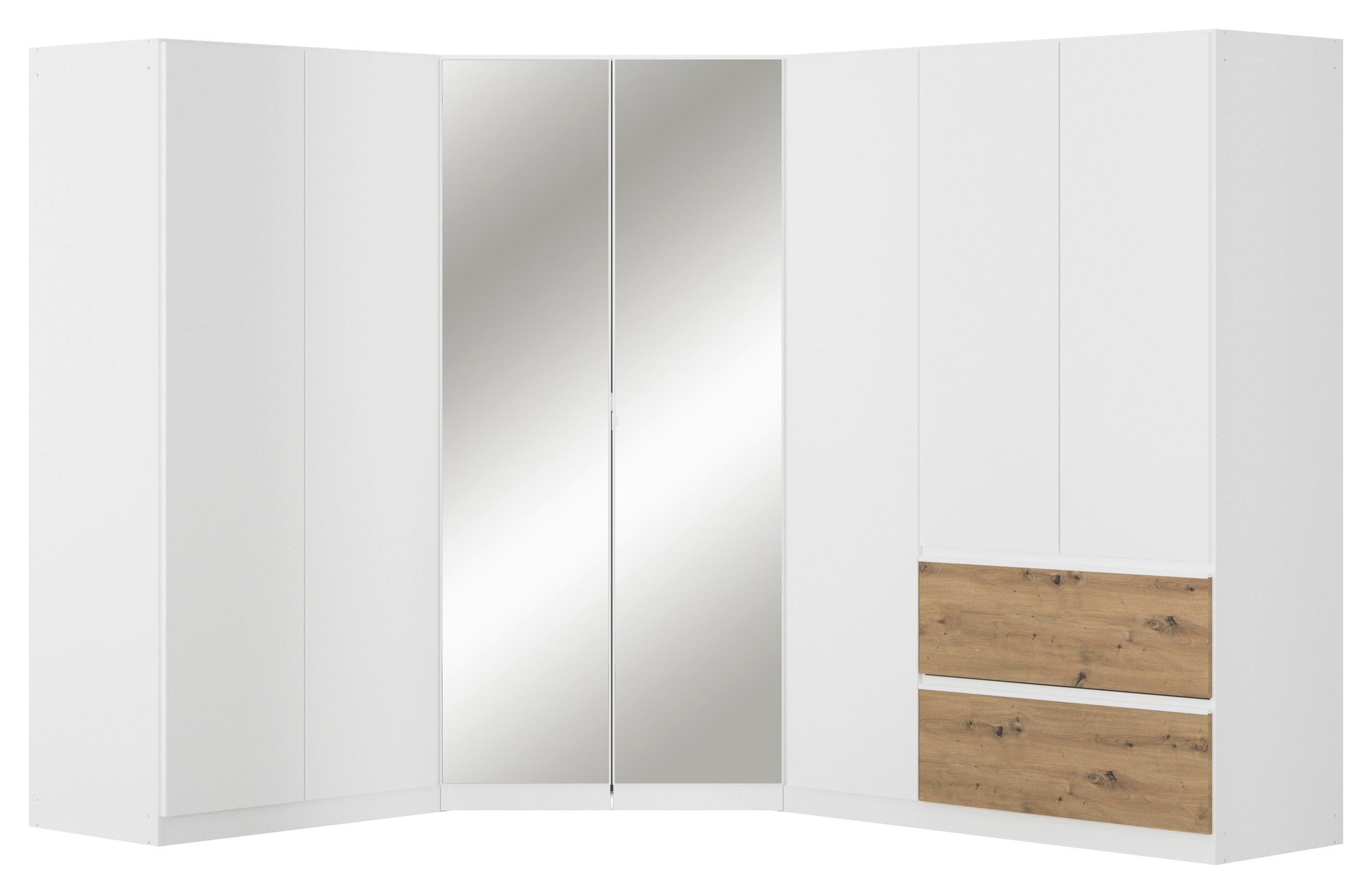 Kotna Omara Za Oblačila Costa, Bela, Barva Hrasta - barve kroma/bela, Moderno, leseni material (208/197/253cm) - Rauch Möbel