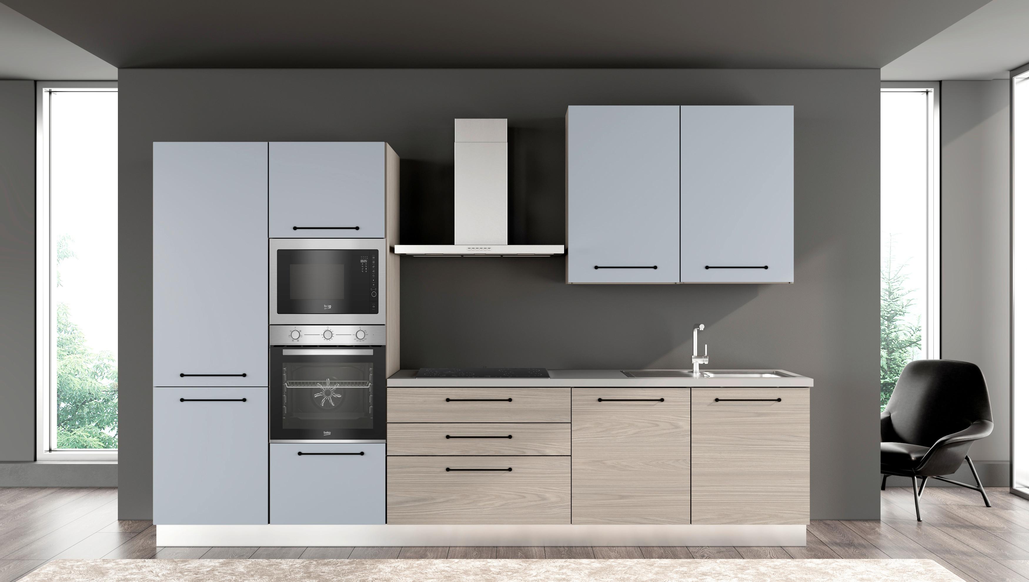 Blok Kuhinja S Aparatima Line 330 - siva/crna, Konvencionalno, drvo/metal (330/216-240/60cm)