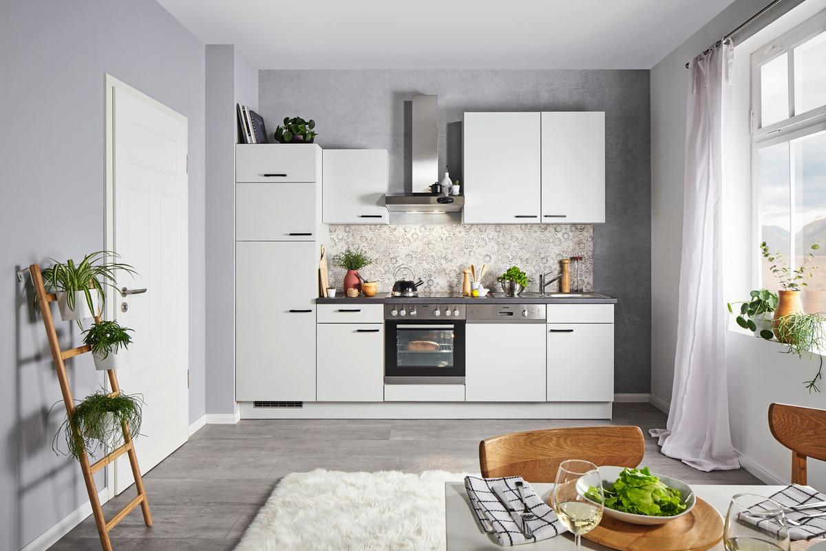 Küchenblock inkl. 4 E-Geräte PN80 - Graphitfarben/Schwarz, MODERN, Holzwerkstoff (280cm) - Pino