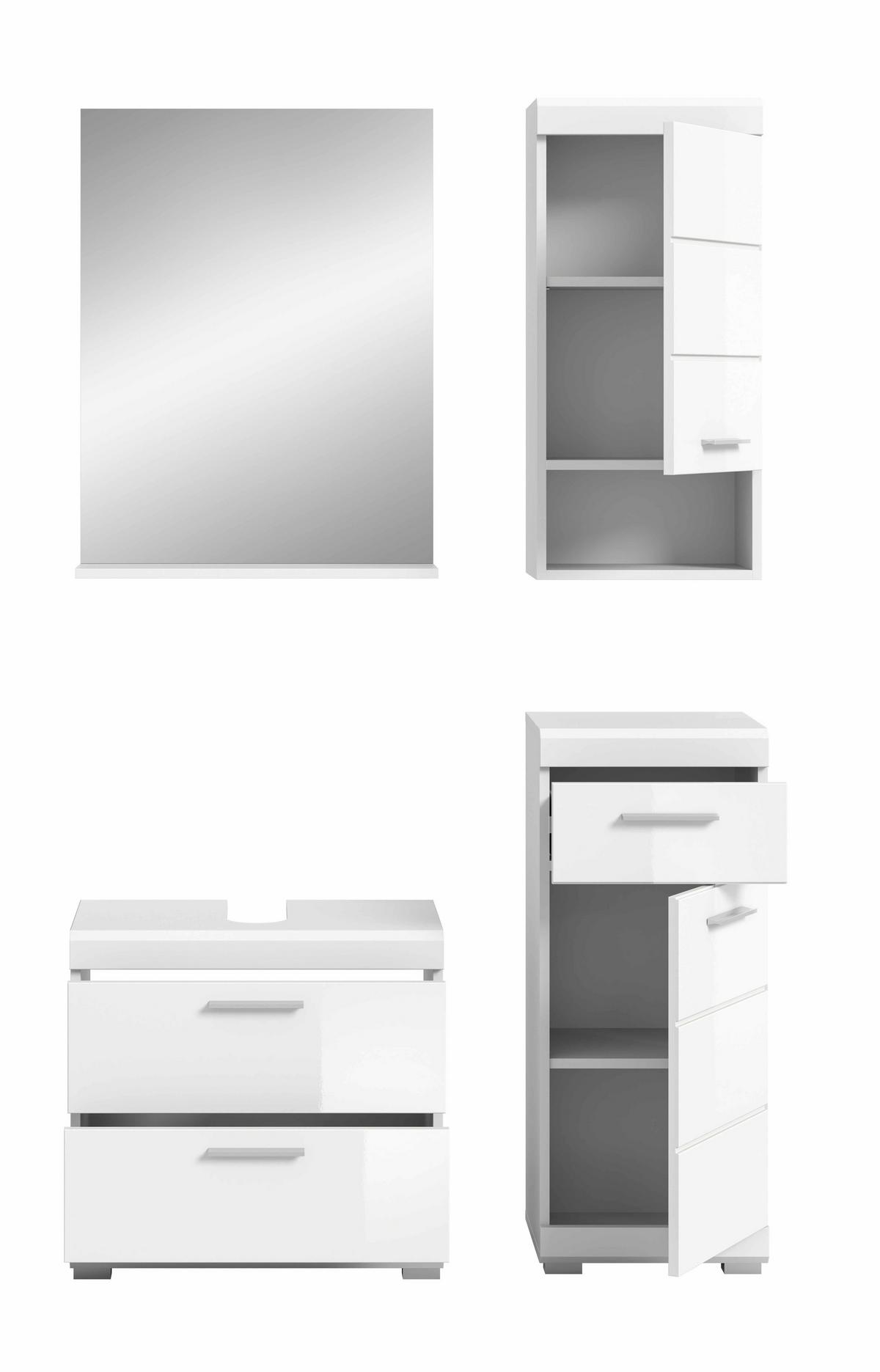 Badezimmer SCOUT 5-teilig Weiß Hochglanz - Weiß Hochglanz/Silberfarben, MODERN, Glas/Holzwerkstoff (134cm) - MID.YOU