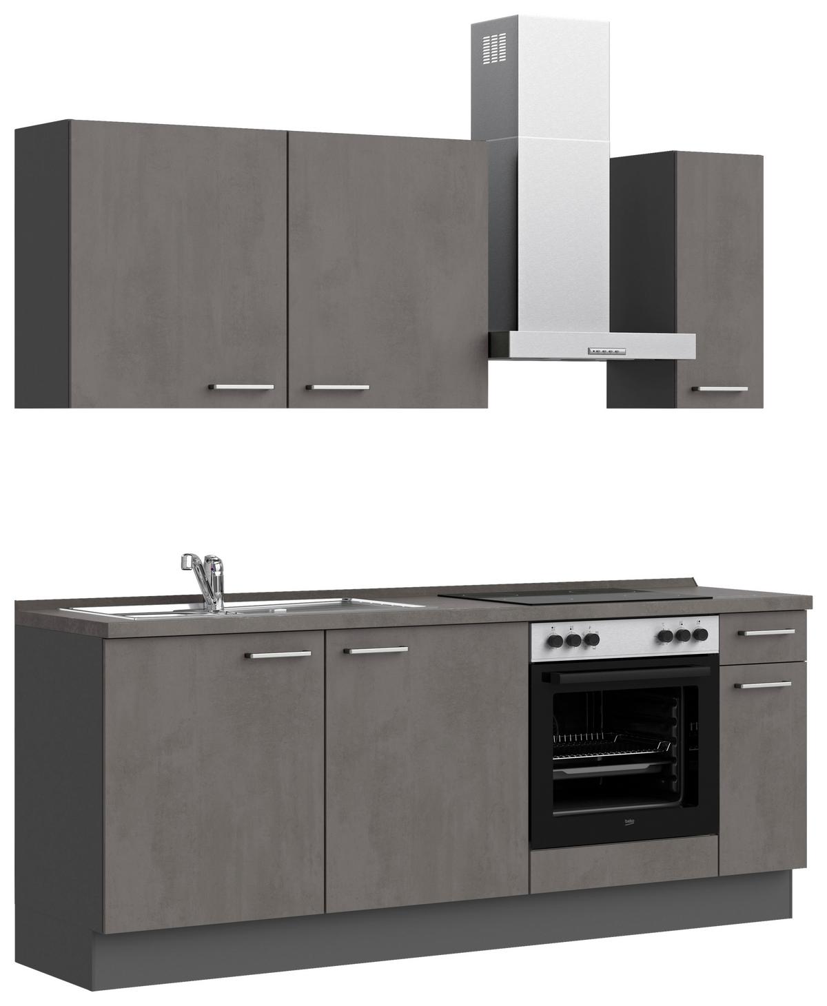 Küchenblock Riva Low m. Geräten Schieferfarben - Schieferfarben/Edelstahlfarben, MODERN, Holzwerkstoff/Metall (210cm) - Nobilia
