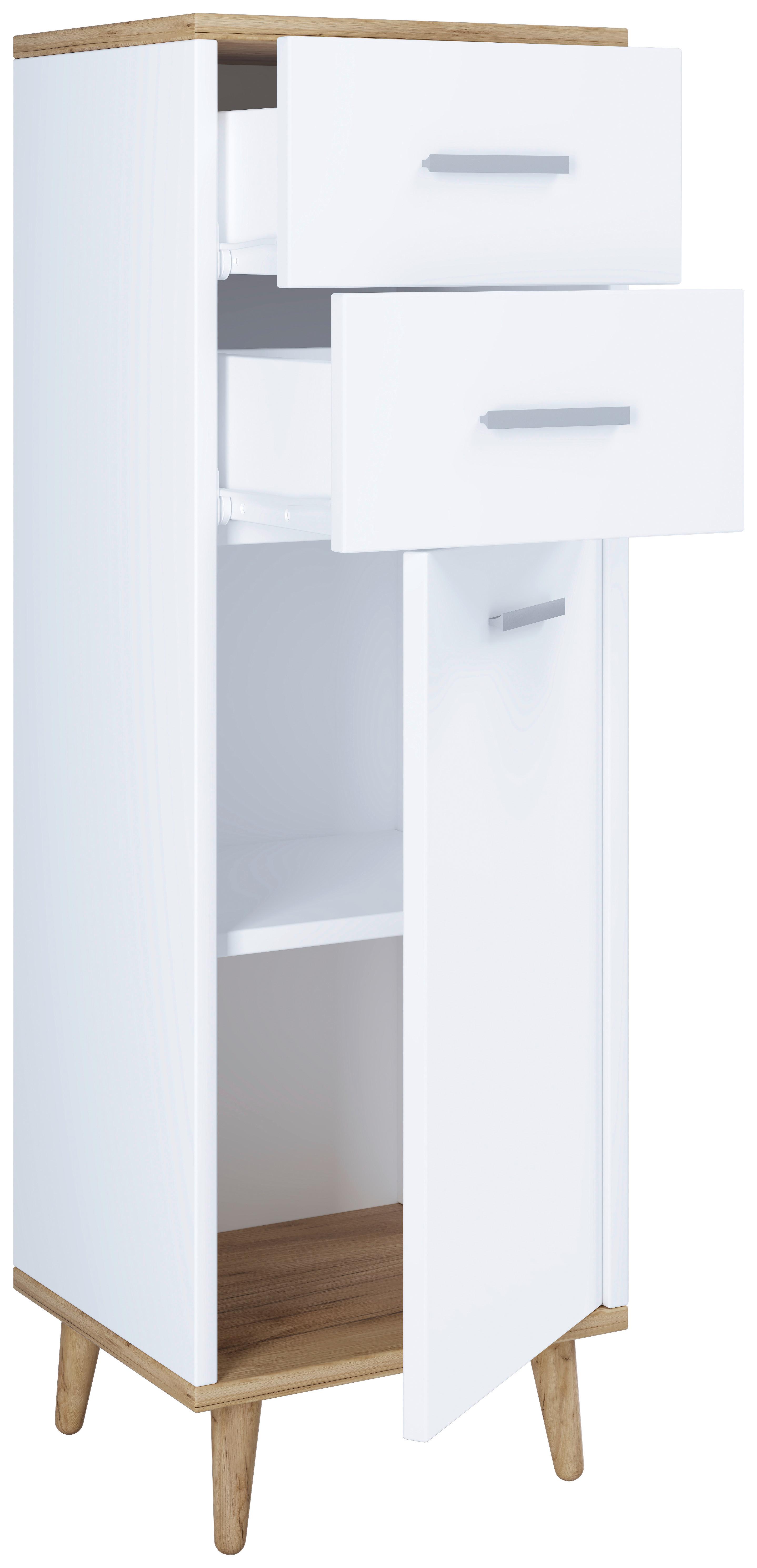 Kommode Lindas Weiß/Eichefarben - Eichefarben/Weiß, MODERN, Holzwerkstoff/Metall (32/97/28cm) - MID.YOU