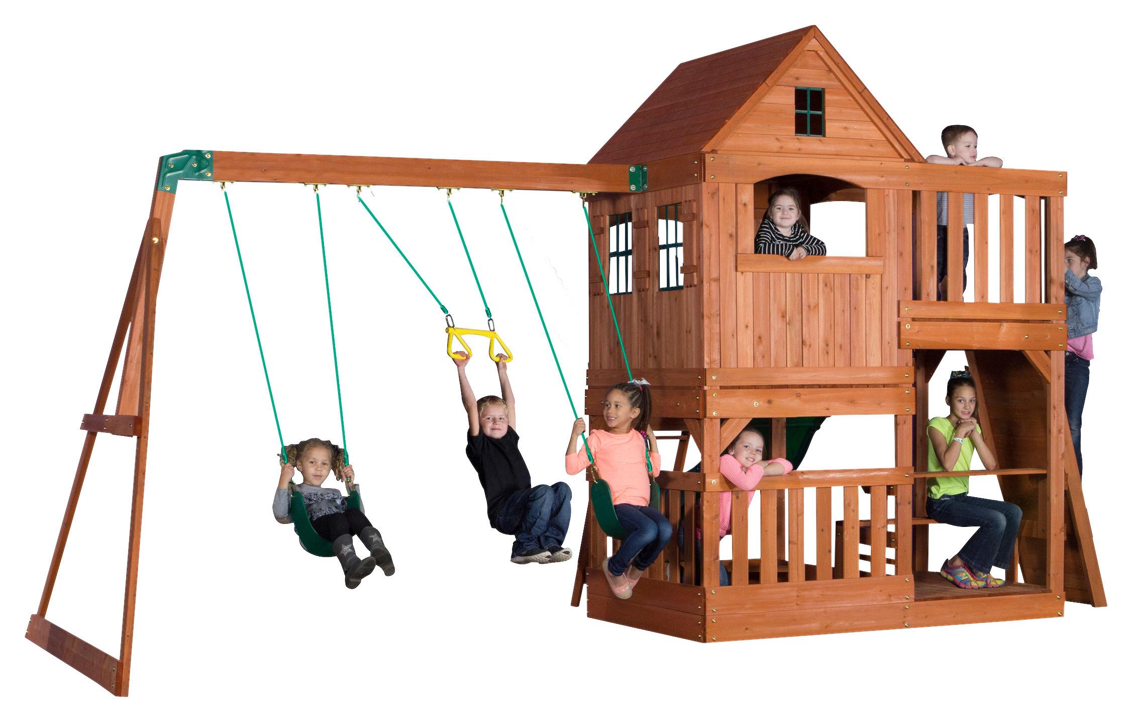 Spielturm B1808058 aus Zeder Massiv - Braun/Grün, KONVENTIONELL, Holz (537,2/290/409cm) - Ambia Garden