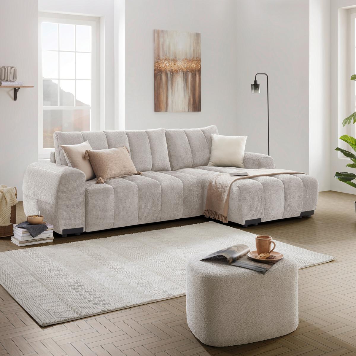 Wohnlandschaft Bolonia Beige - Schwarz Hochglanz/Beige, MODERN, Textil/Metall (273/93/166cm) - Mömax