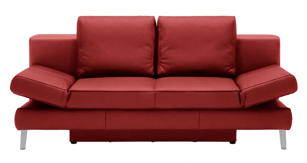 SOFA Z FUNKCJĄ SPANIA LAVINIA -BP- - czerwony/kolor chromowy, Modern, skóra/metal (200/85/90cm) - Novel