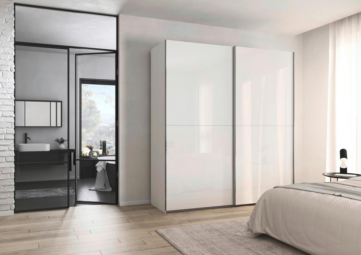 DULAP USI CULISANTE FIFTY - alb, Konventionell, sticlă/material pe bază de lemn (201/223/66cm) - Premium Living