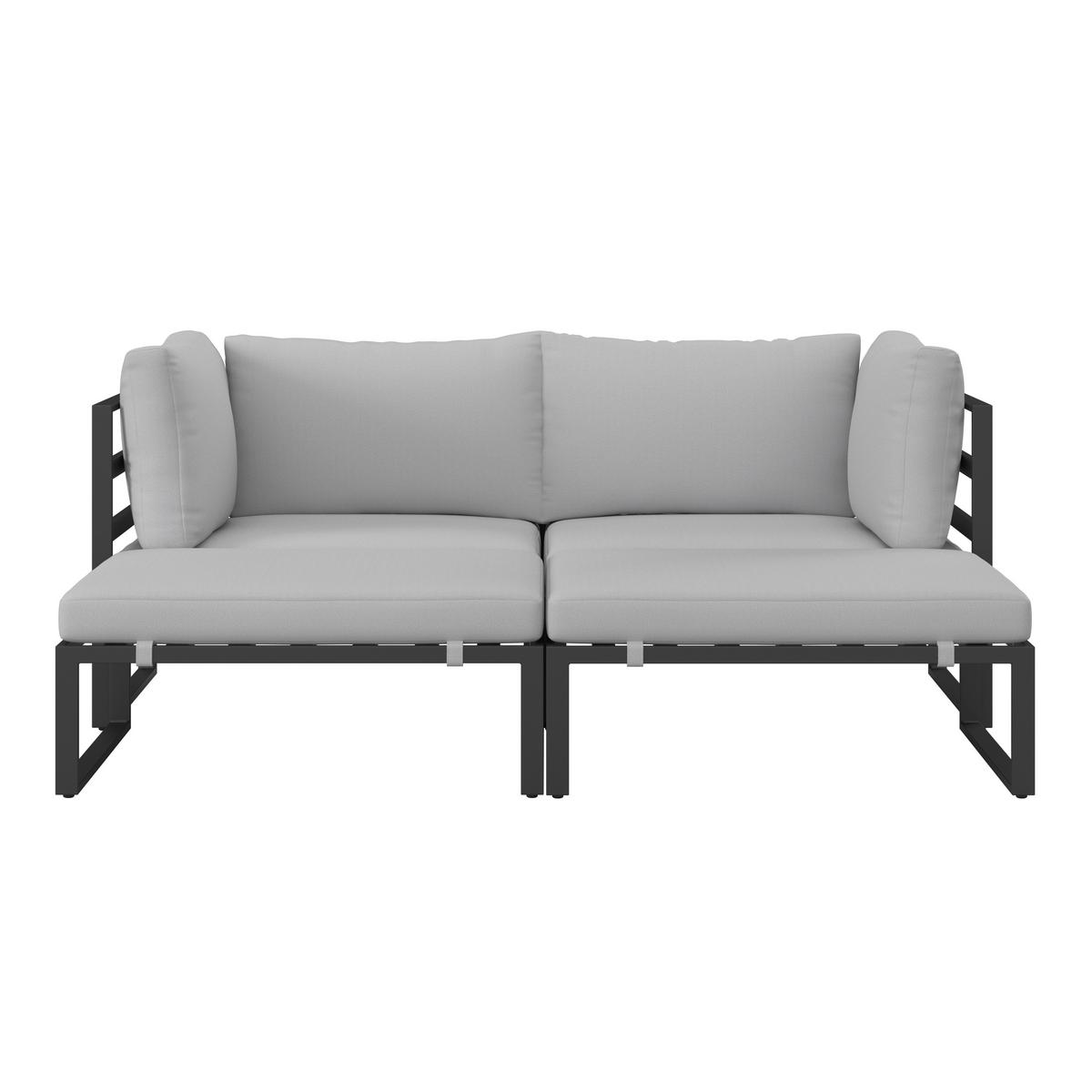 Loungegarnitur Valentina Hellgrau Metall/Textil/Glas - Hellgrau/Schwarz, Modern, Glas/Textil (90/65/74cm) - Bessagi Garden