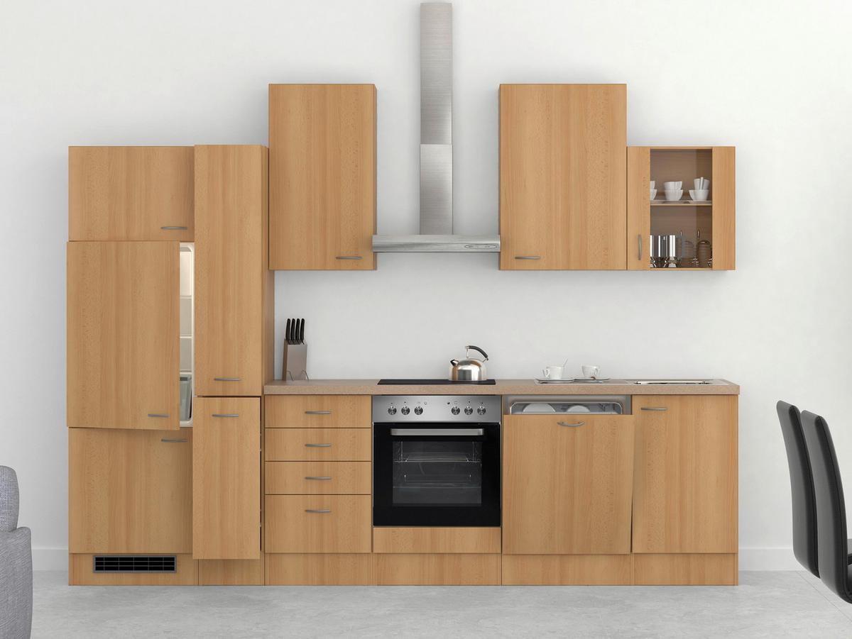 Kuhinjski Blok Z Aparati Nano, Barva Bukve - barve nerjavečega jekla/barve bukve, Moderno, umetna masa/leseni material (310cm) - FlexWell