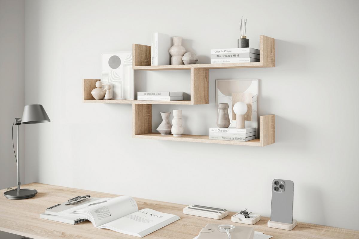 Stenski Regal Trio, Barva Hrasta - hrast sonoma, Basics, leseni material (119,1/55/18cm) - P & B