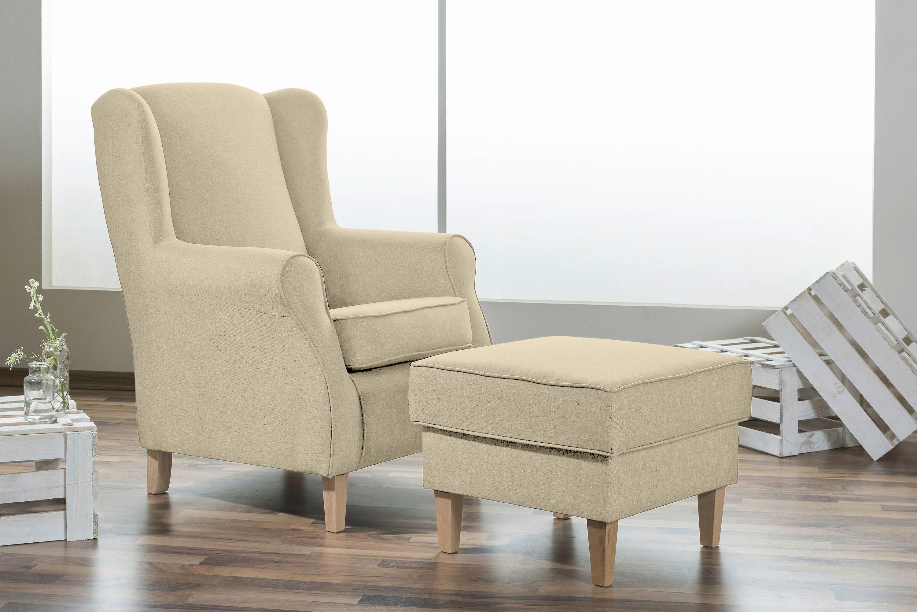 Ohrensessel "Lorris" , beige - Beige/Buchefarben, Modern, Textil (77/103/86cm) - Max Winzer