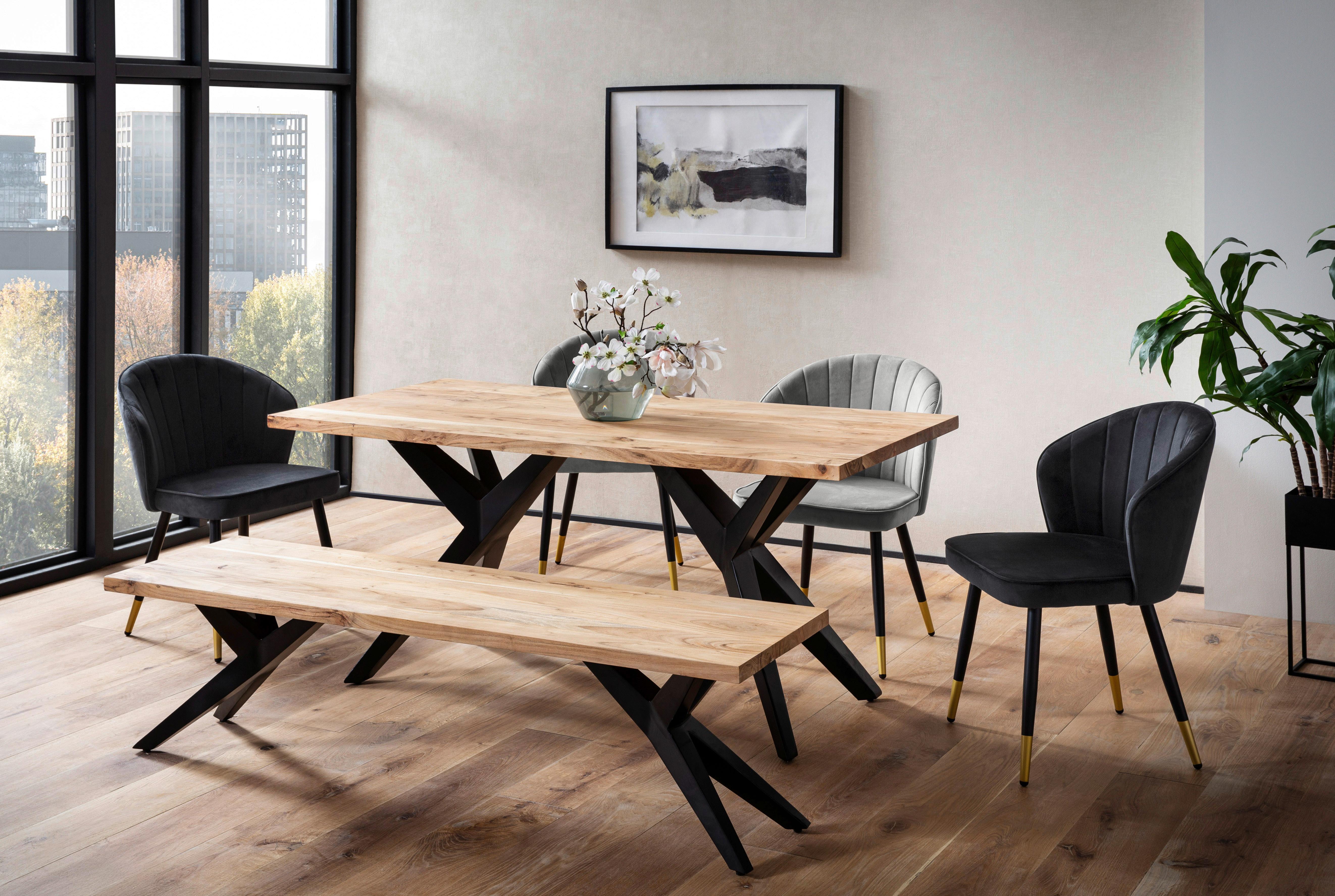Jedilna Miza Akazie, Pravi Les, 180x90cm - črna/barve akacije, Design, kovina/les (180/90/76cm) - Livetastic