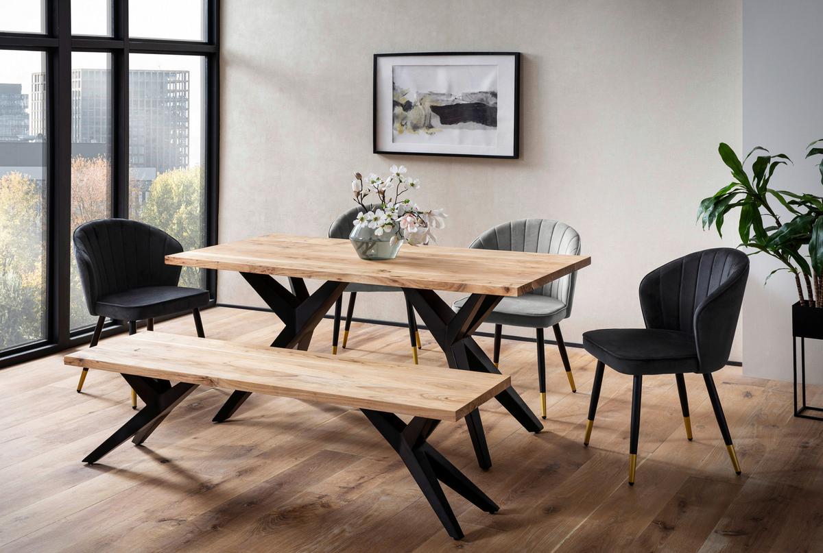 Jedilna Miza Akazie, Pravi Les, 160x80cm - črna/barve akacije, Design, kovina/les (160/80/76cm) - Livetastic