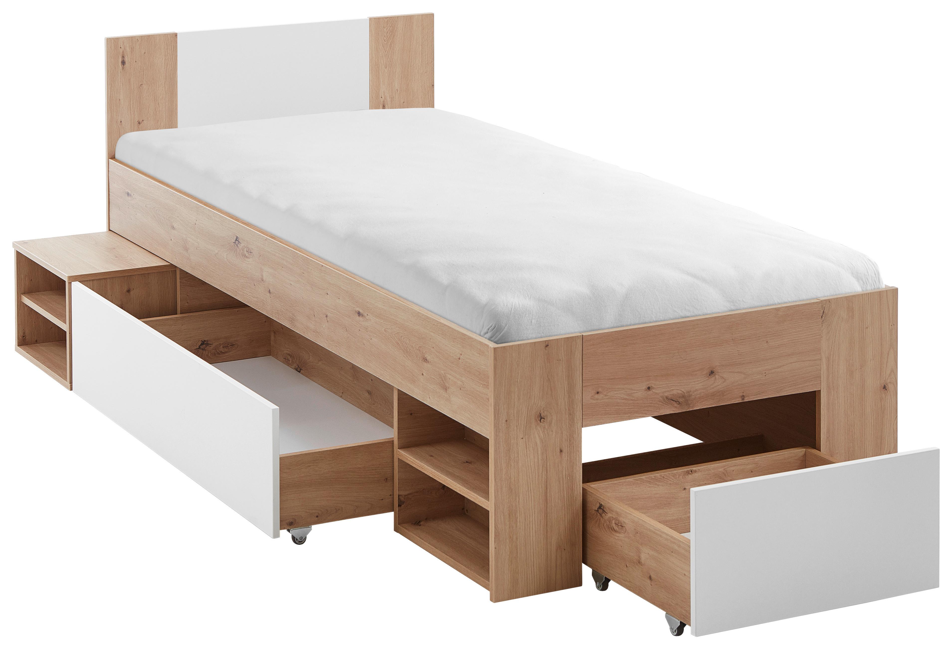 Bett Azurro 2-90 Weiß/Eiche Artisan - Weiß/Eiche Artisan, MODERN, Holzwerkstoff (90/200cm) - Mömax